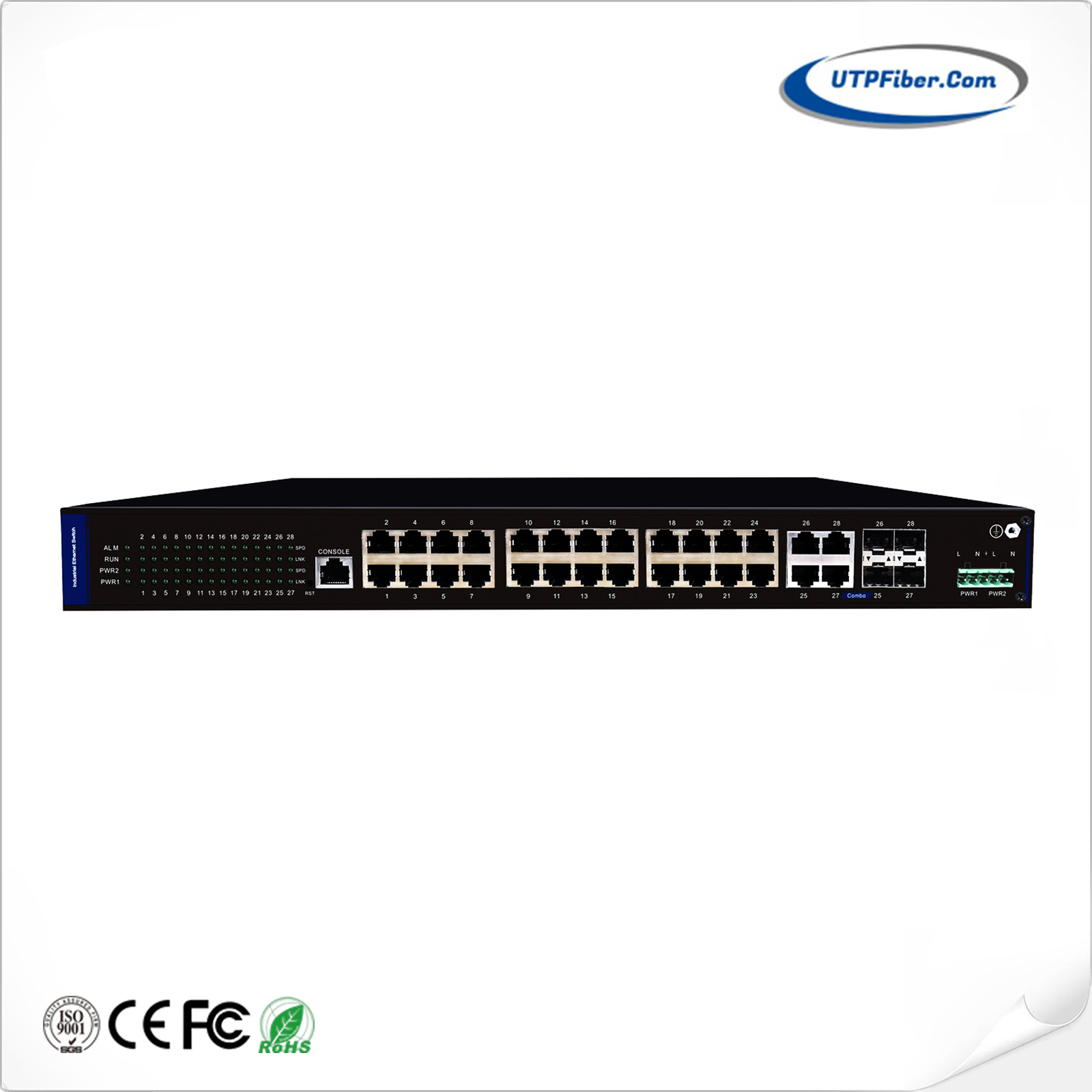 L2+ Industrial 24-Port 10/100/1000T 802.3at PoE + 4-Port TP/SFP Combo Managed Ethernet Switch