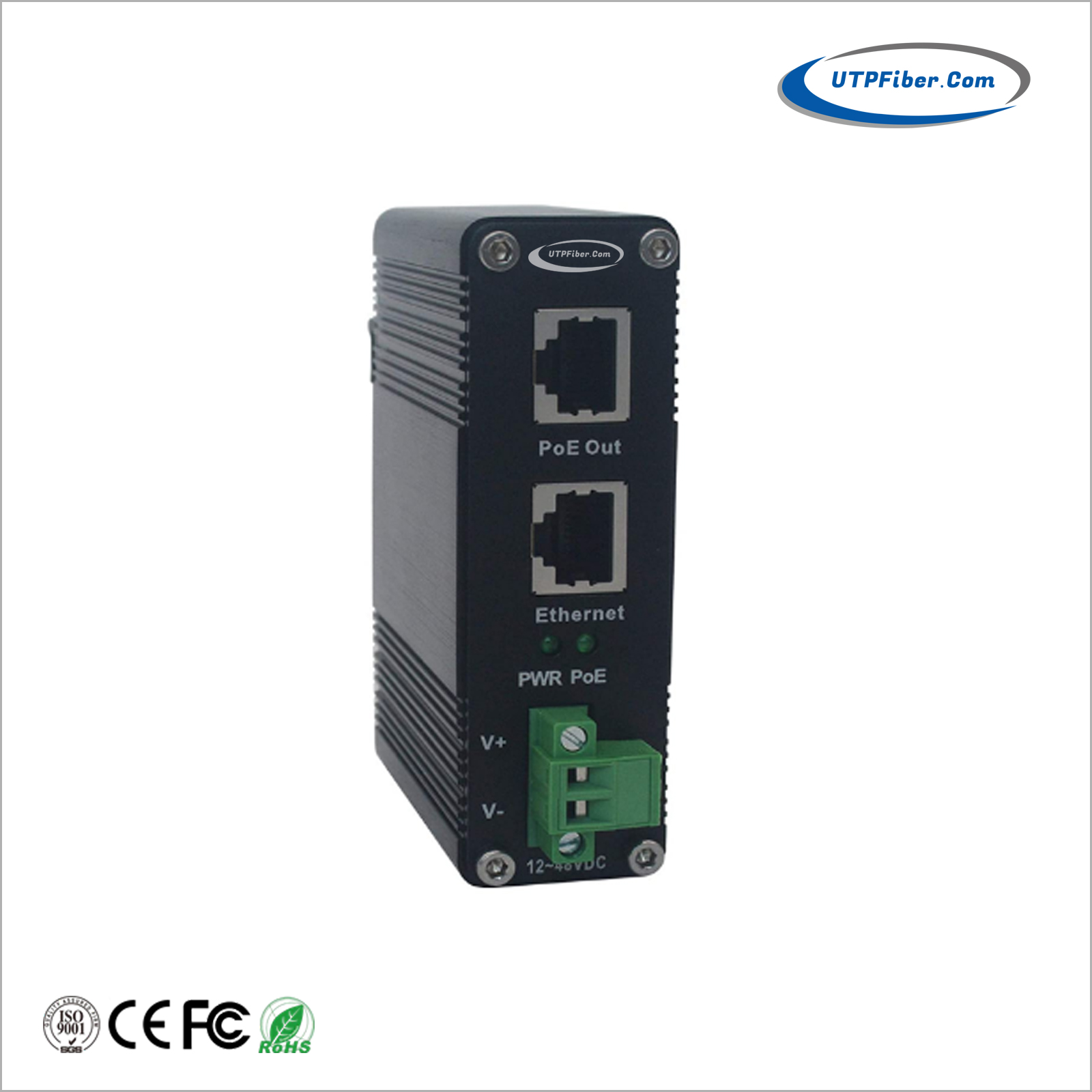 Industrial IEEE 802.3at Gigabit PoE+ Injector with 12~48VDC Power Input