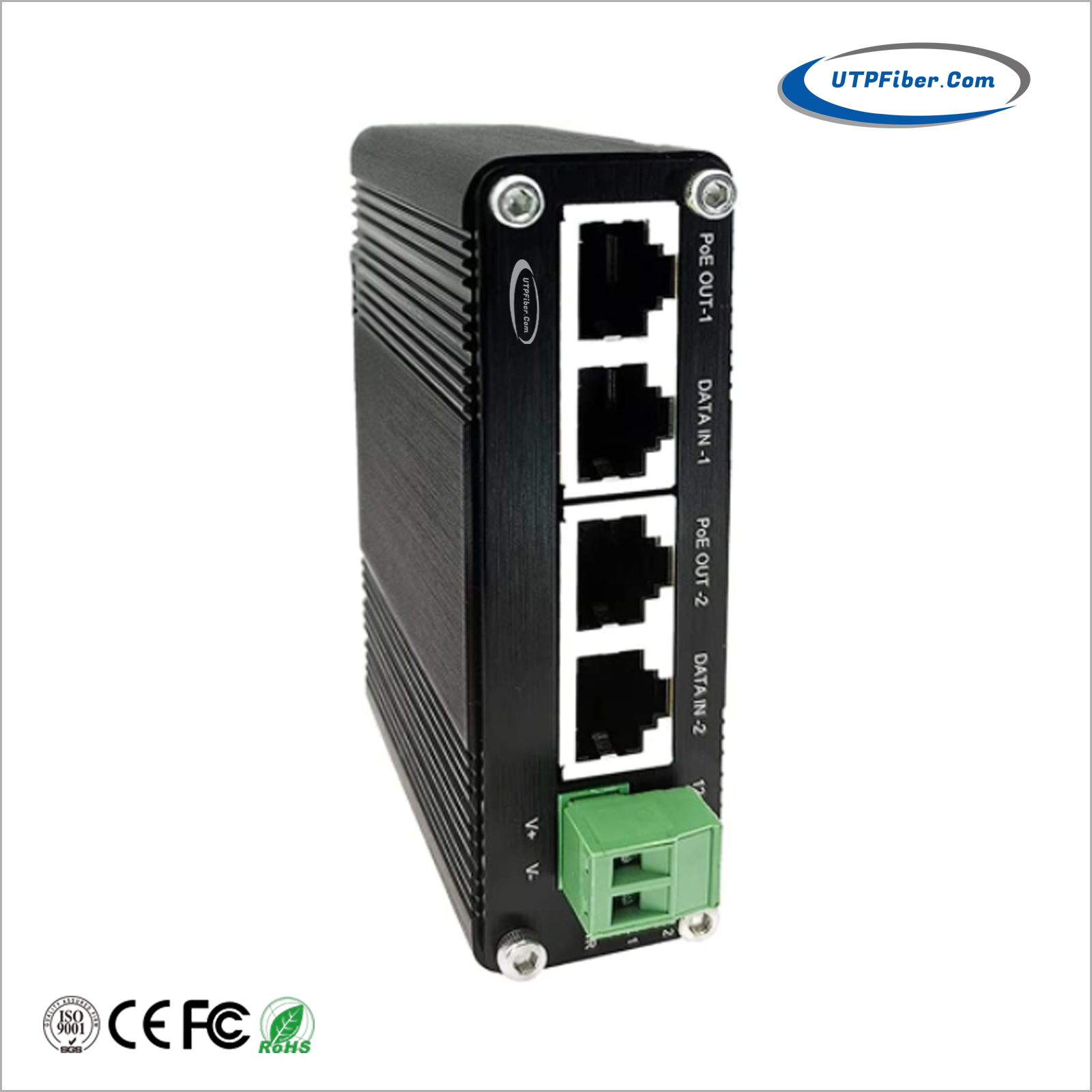 Industrial 2-Port 10/100/1000T 802.3at PoE+ Injector with 12~48VDC Power Input