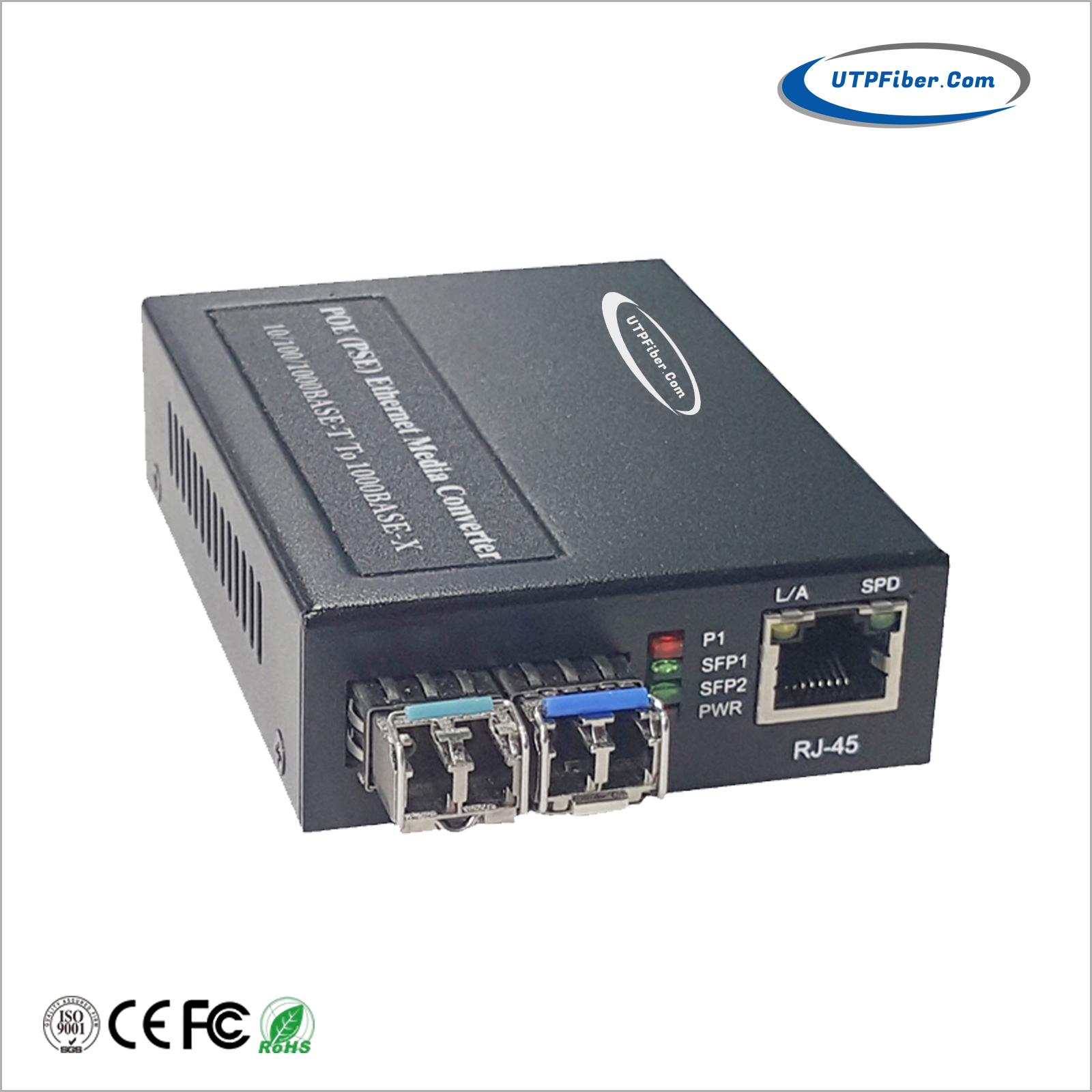 2-port 1000BASE-X SFP to 1-port 10/100/1000BASE-T 802.3at PoE+ Media Converter