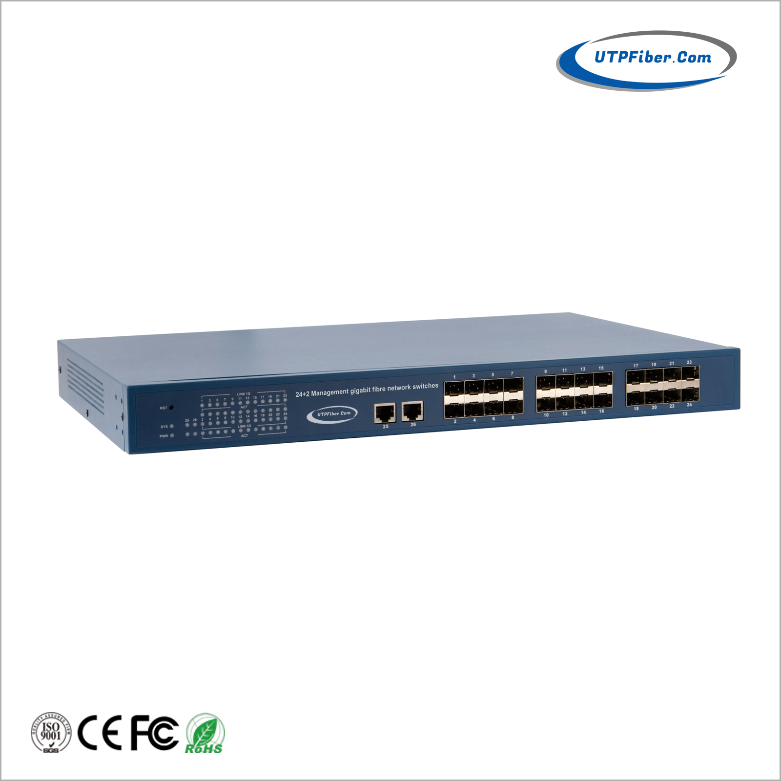 L2+ Managed 24-Port 1000Base-X SFP + 2-Port 10/100/1000T Optical Fiber Switch
