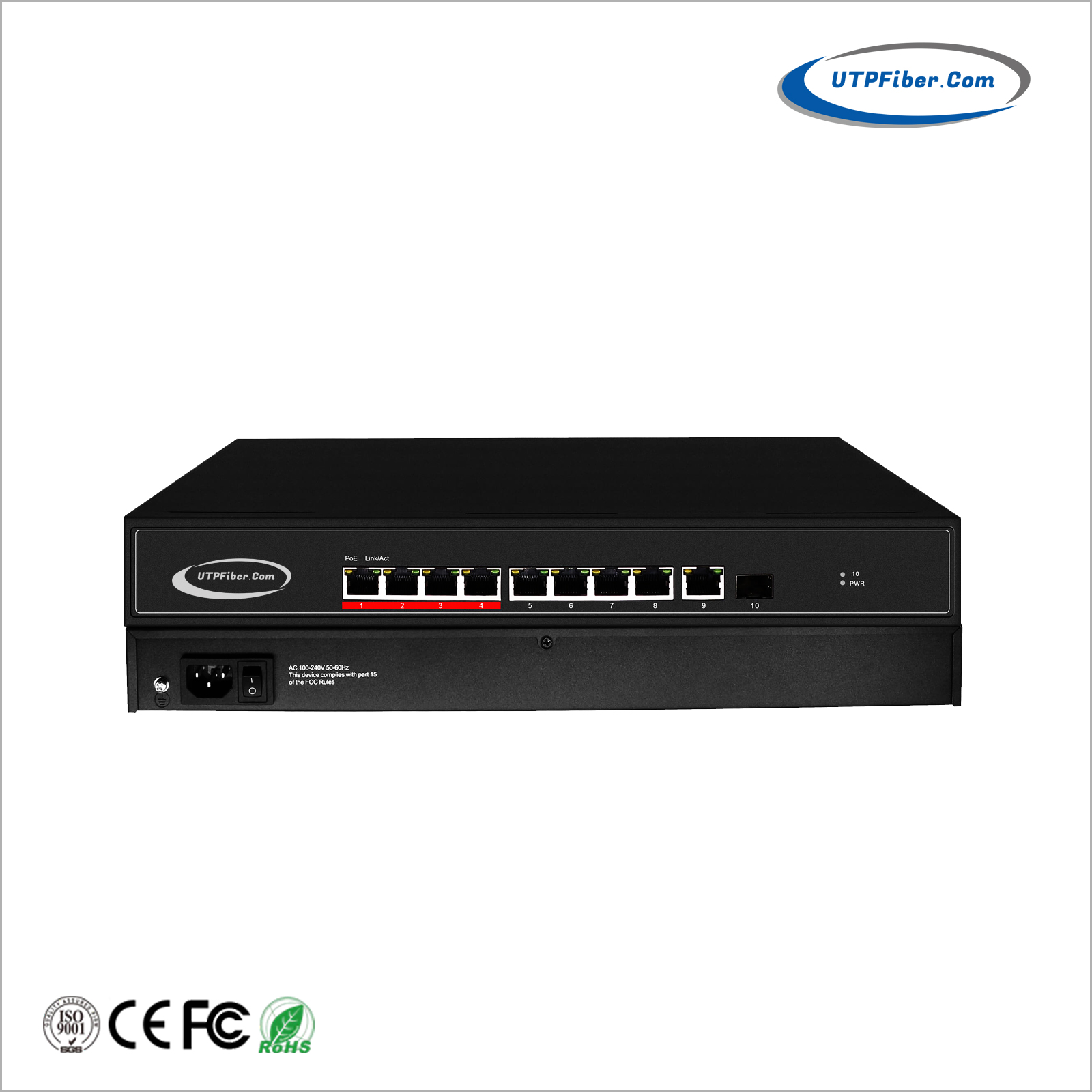 Unmanaged 8-Port 10/100/1000T 802.3bt PoE + 1-Port Gigabit TP + 1-Port SFP Ethernet Switch