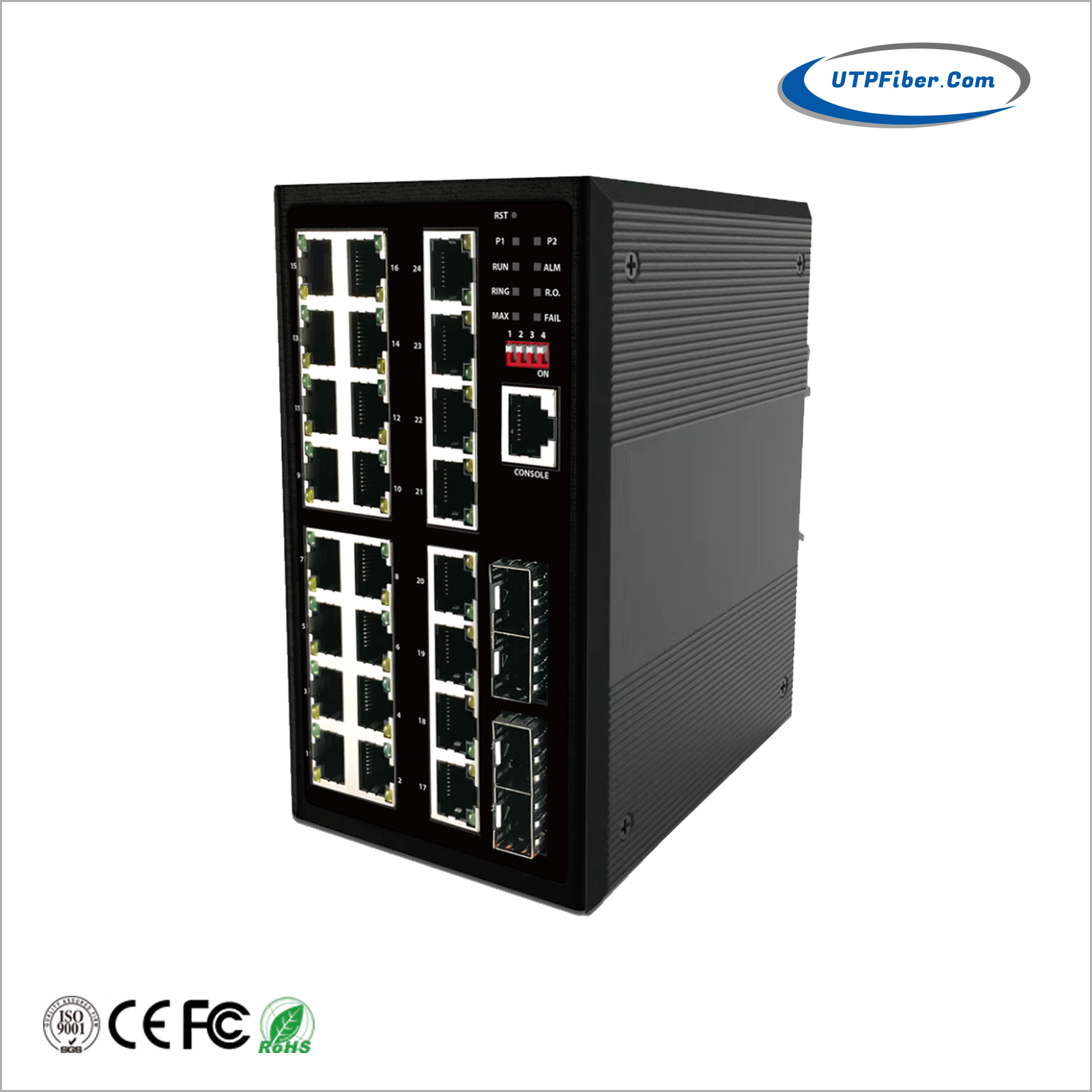 L2+ Industrial 24-Port 10/100/1000T 802.3at PoE + 4-Port 100/1000X SFP Managed Ethernet Switch