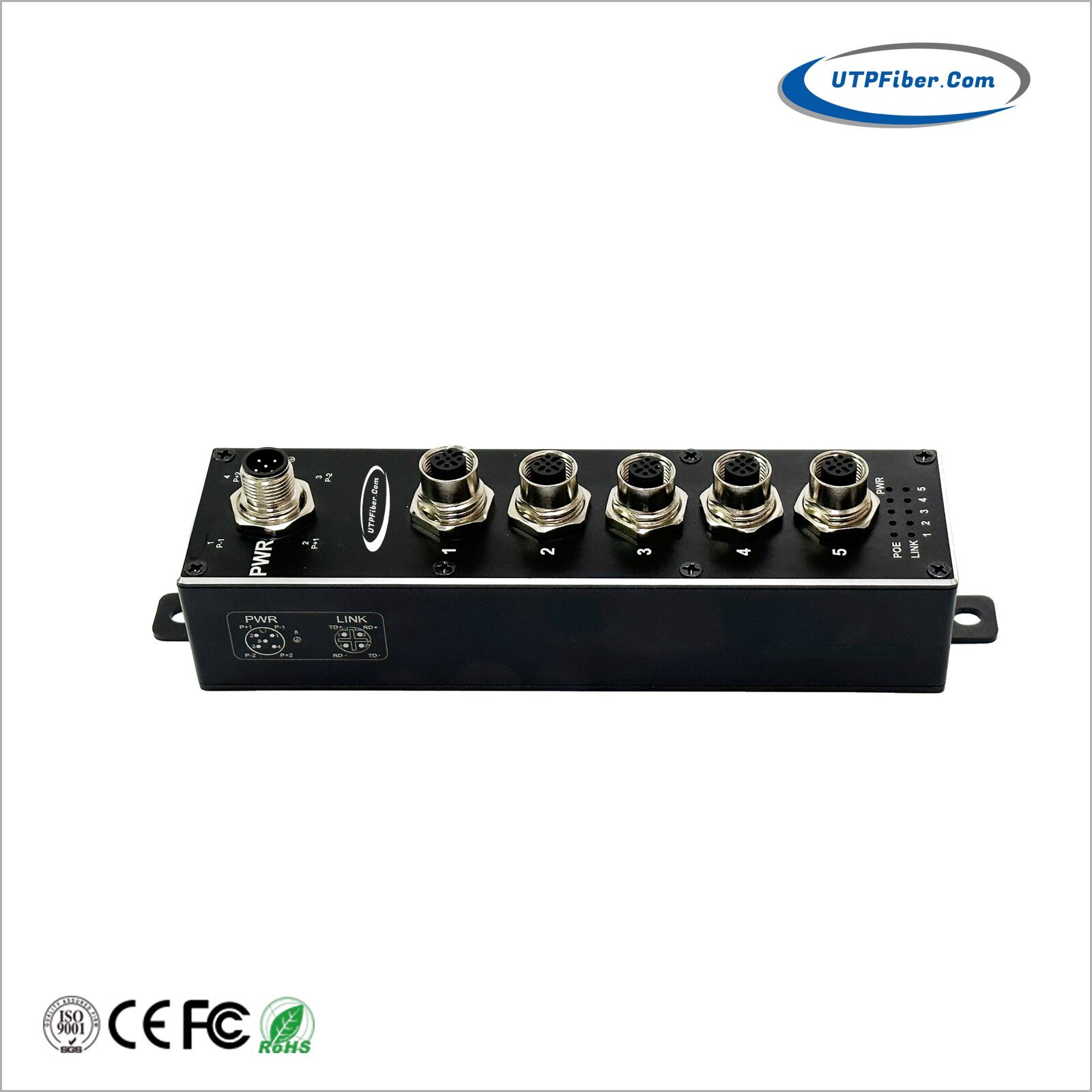 Industrial IP67 Waterproof 5-Port 10/100/1000Mbps M12 A-code Gigabit Ethernet Switch