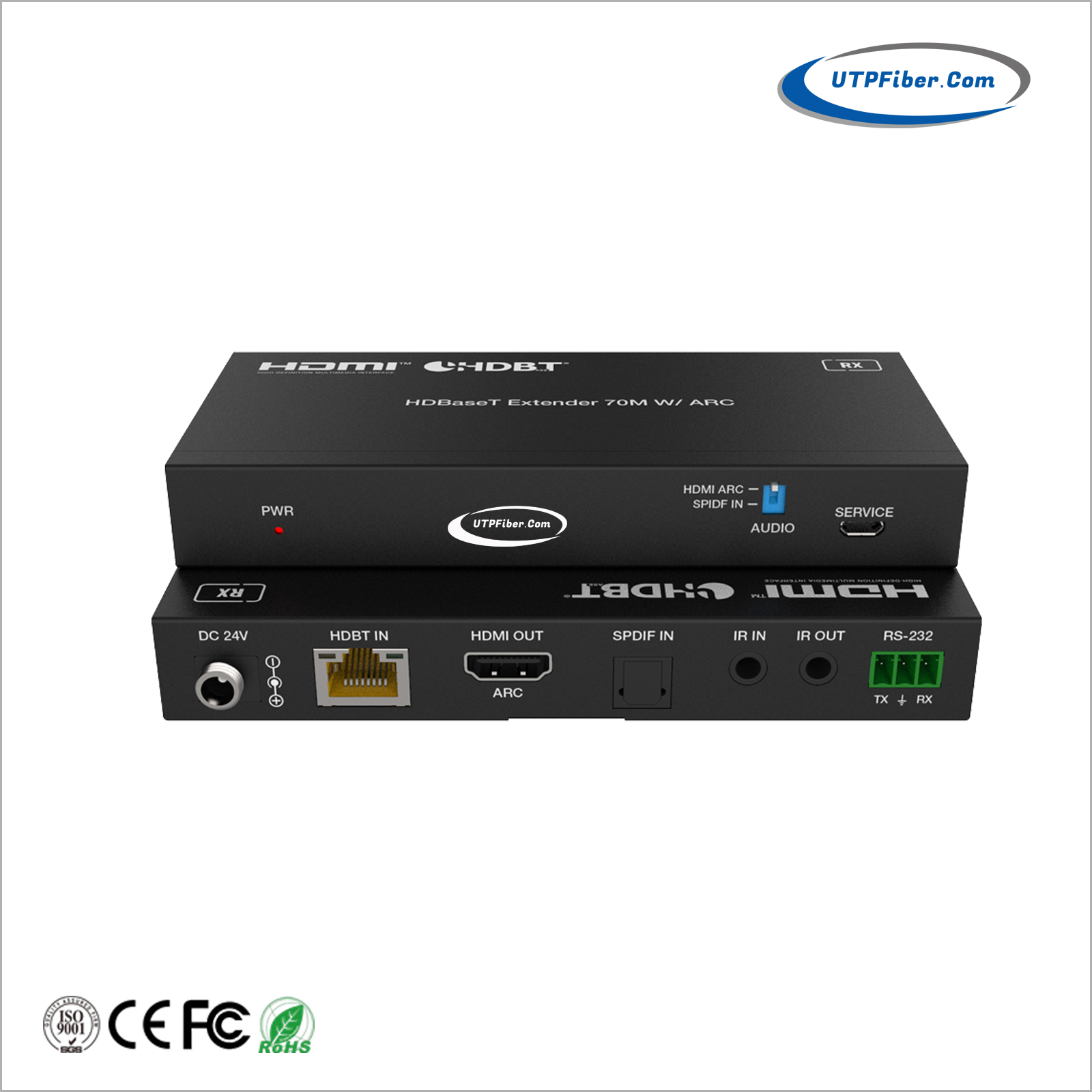 4Kx2K@60Hz 18Gbps HDMI2.0 HDBaseT Extender with IR/ARC/PoC/RS-232 and Audio De-/Embedding up to 70m