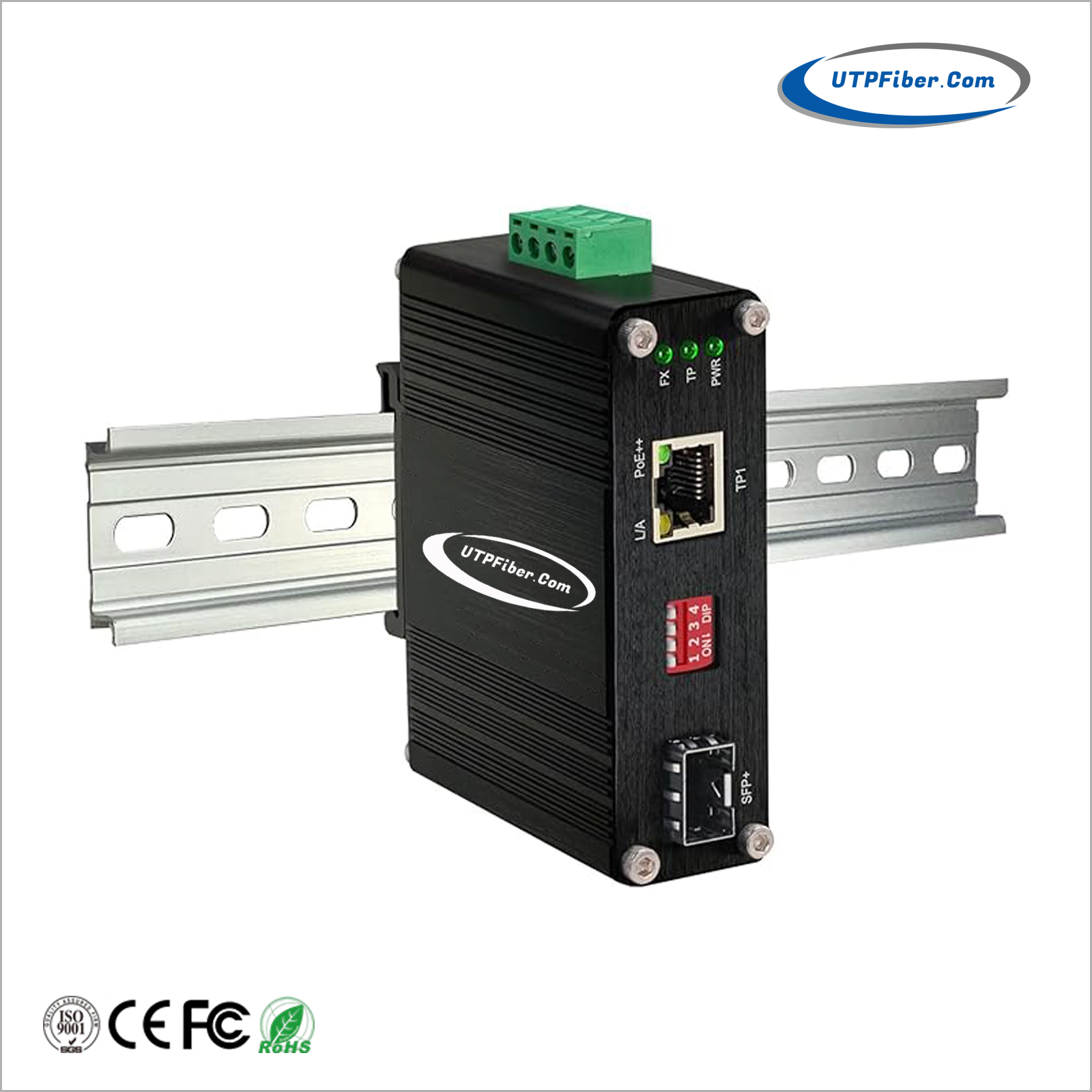 Mini Industrial 1-Port 10G SFP+ + 1-Port 10G/5G/2.5G/1G/100BASE-T 802.3bt PoE++ Media Converter