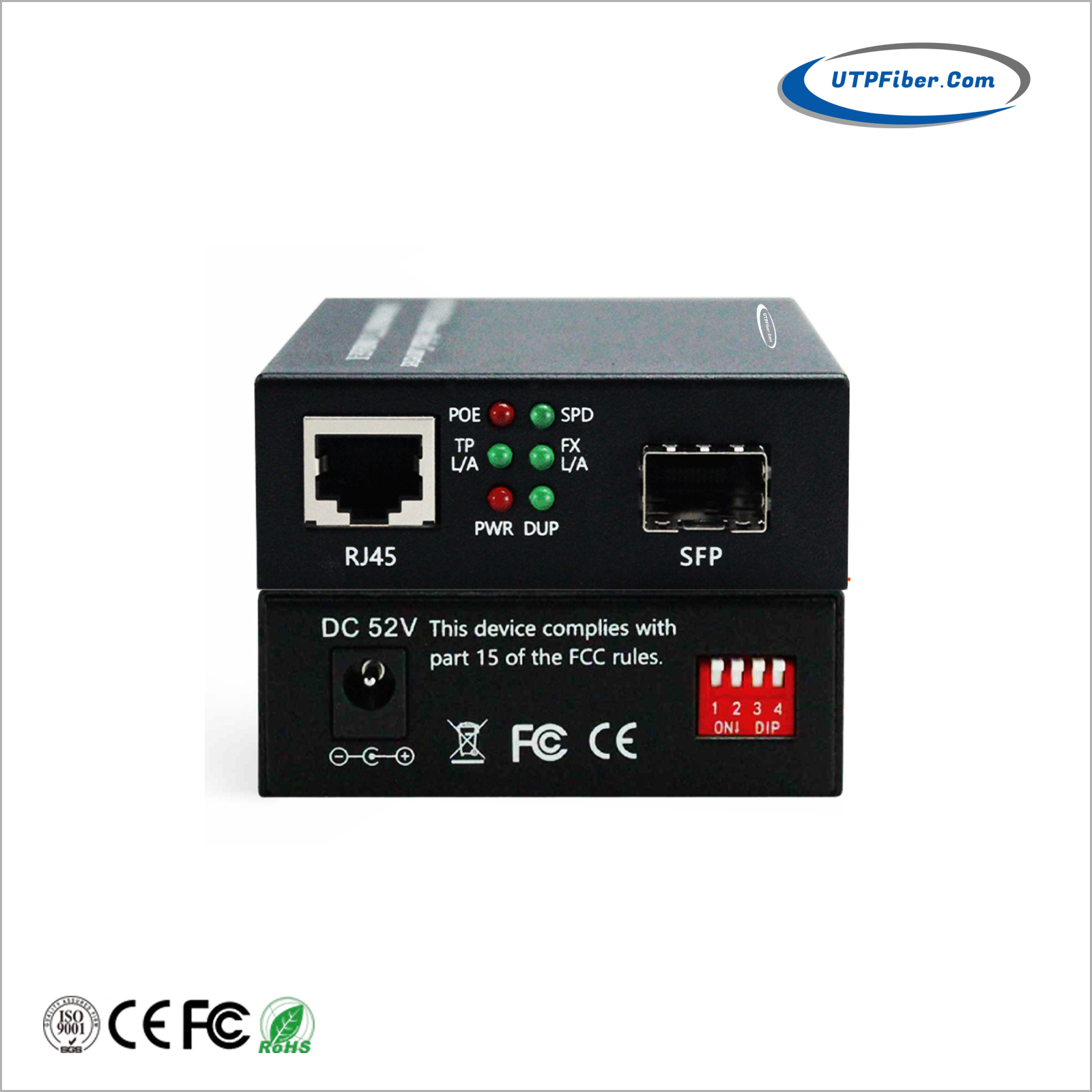 100/1000BASE-X SFP to 10/100/1000BASE-T PoE+ Media Converter with LFP function