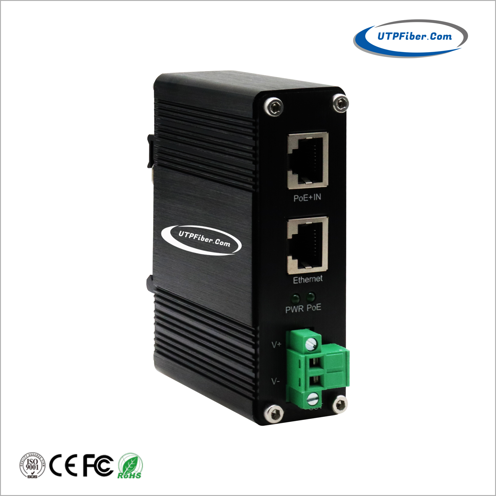 DIN-Rail Industrial 802.3at Gigabit PoE Splitter Output Voltage 19VDC