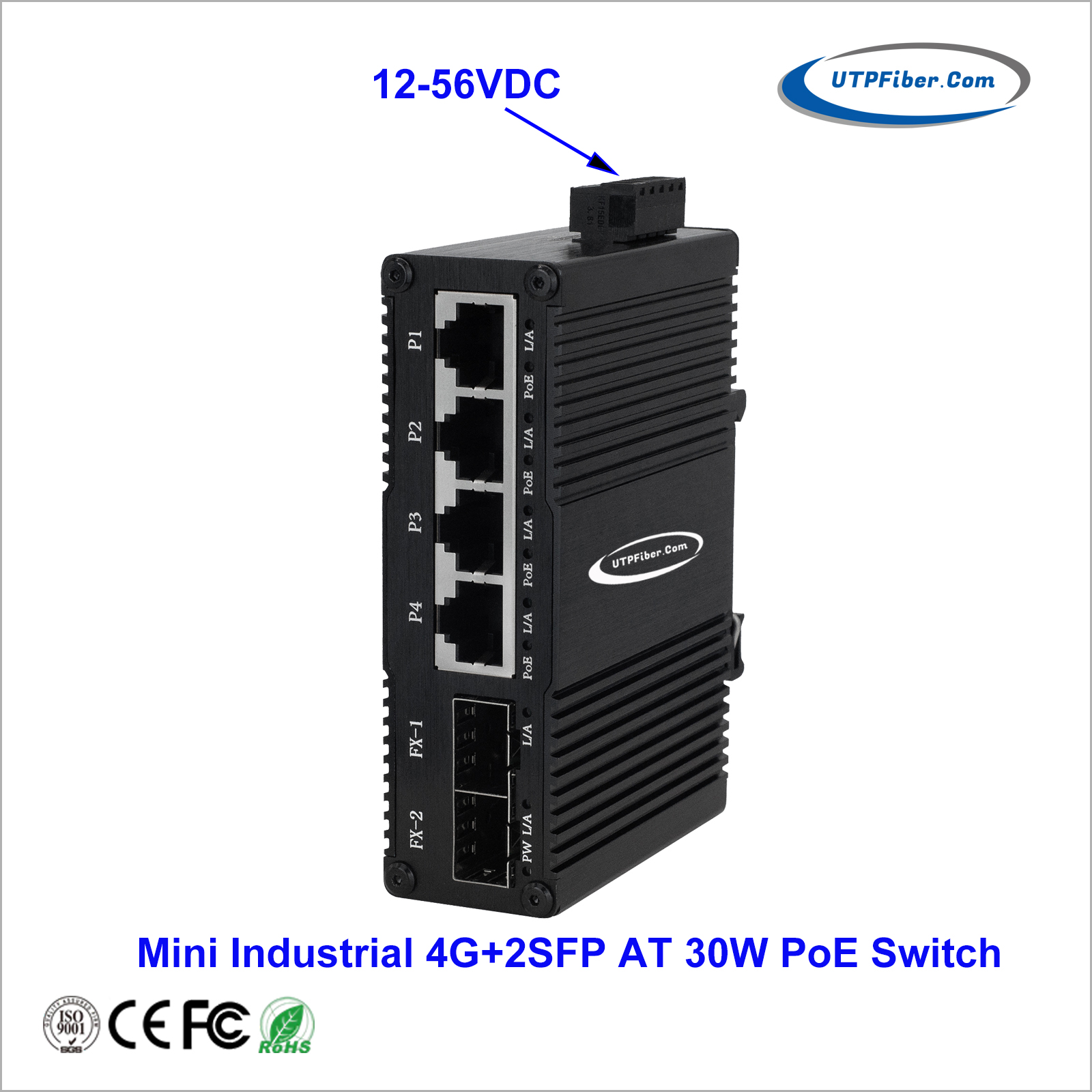 Mini Industrial 4-Port 10/100/1000T 802.3at PoE + 2-Port Gigabit SFP Solar Power PoE Switch