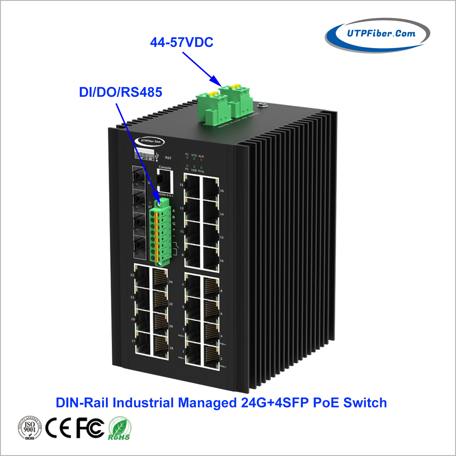 Industrial L2+ 24-Port 10/100/1000T 802.3at PoE + 4-Port 1G/2.5G SFP Managed Ethernet Switch