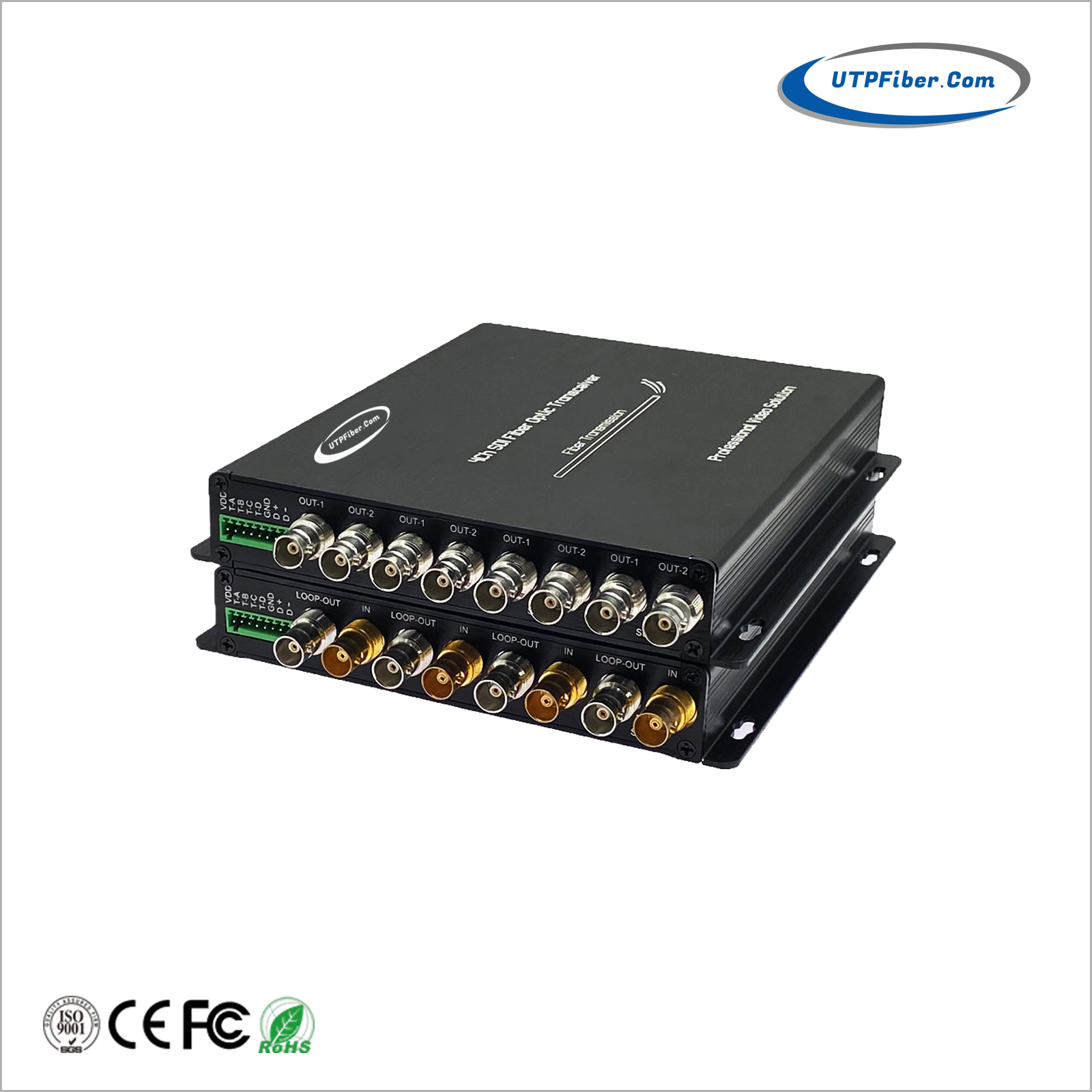 4-Channel 3G/HD/SD-SDI over 1 Fiber Optic Extender with 4Ch Tally and 1Ch Reverse RS485