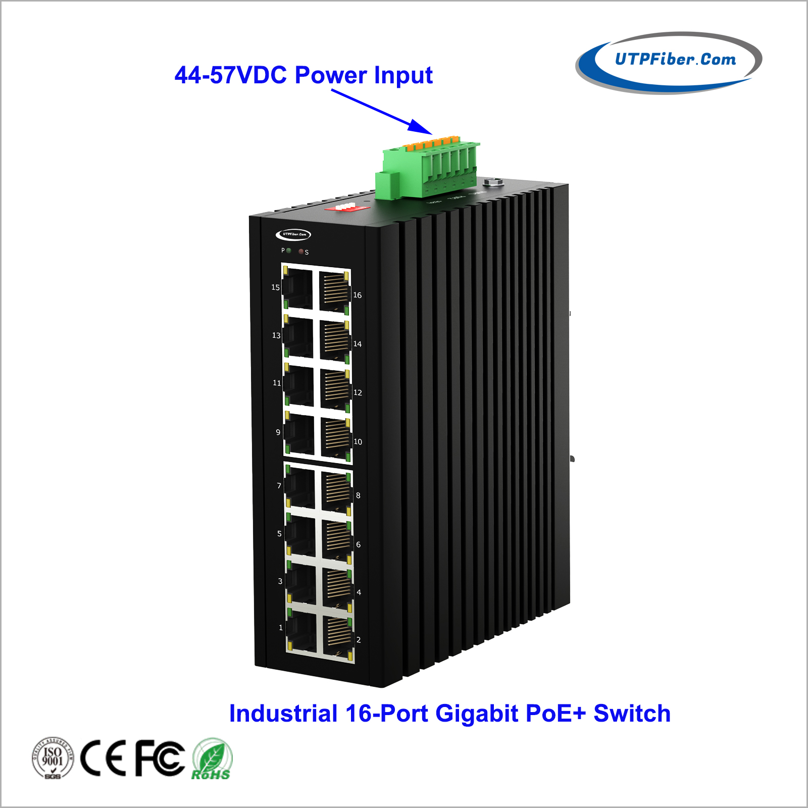 Industrial 16-Port 10/100/1000T 802.3at PoE+ Switch