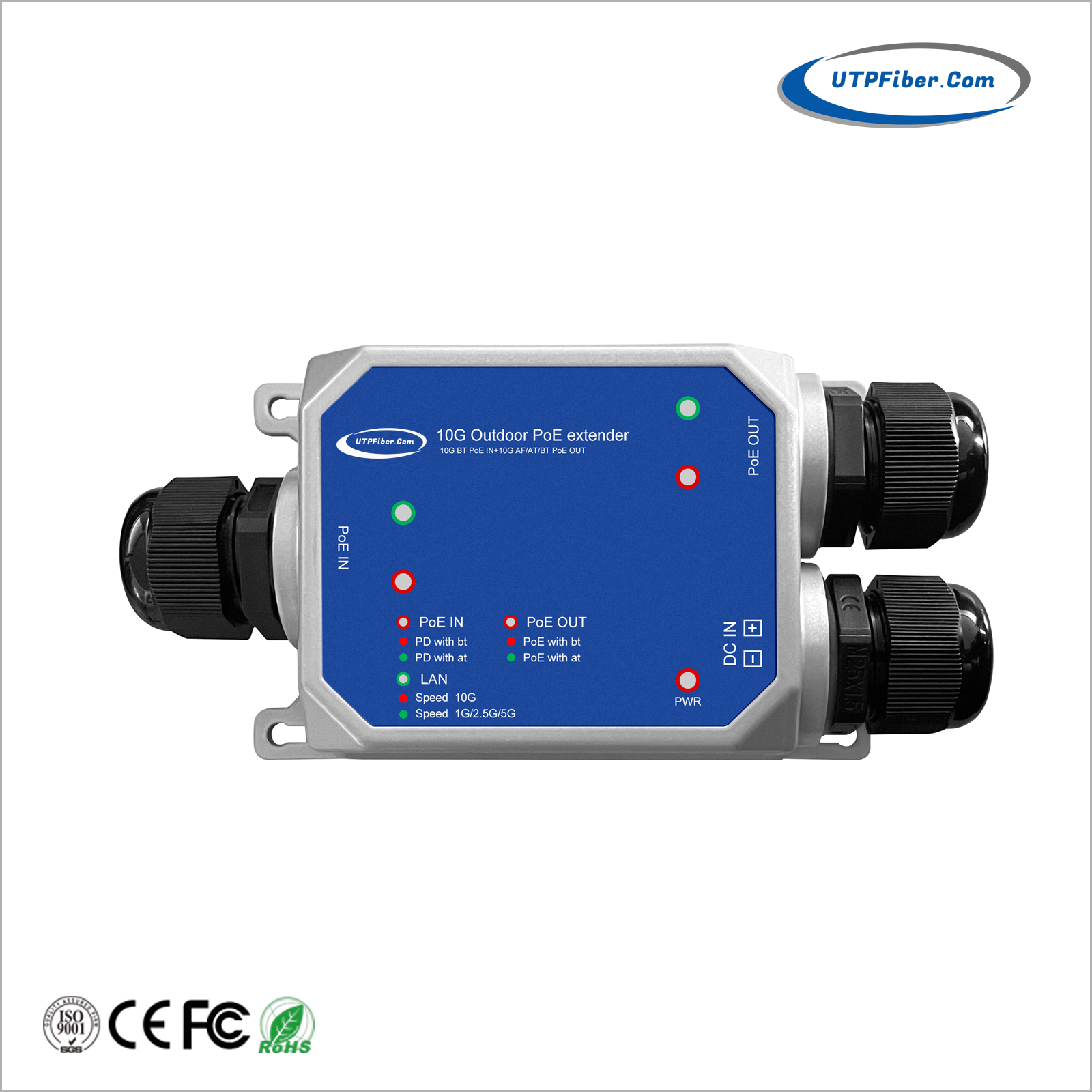 Industrial 10G IP67 Waterproof 1-Port 120W 802.3bt PoE++ Extender with DC Input 37-57V