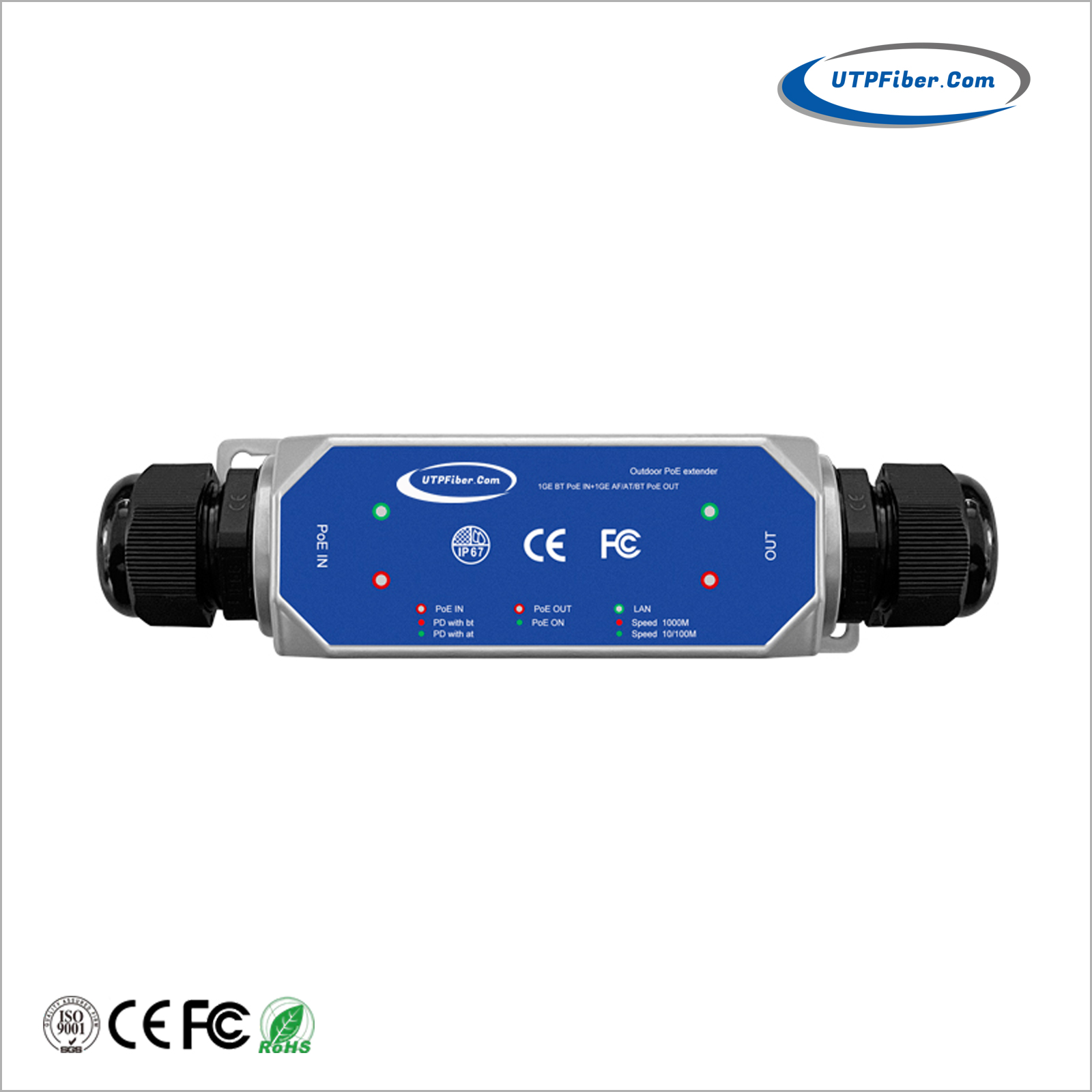 Industrial Gigabit IP67 Waterproof 1-Port 120W 802.3bt PoE++ Extender
