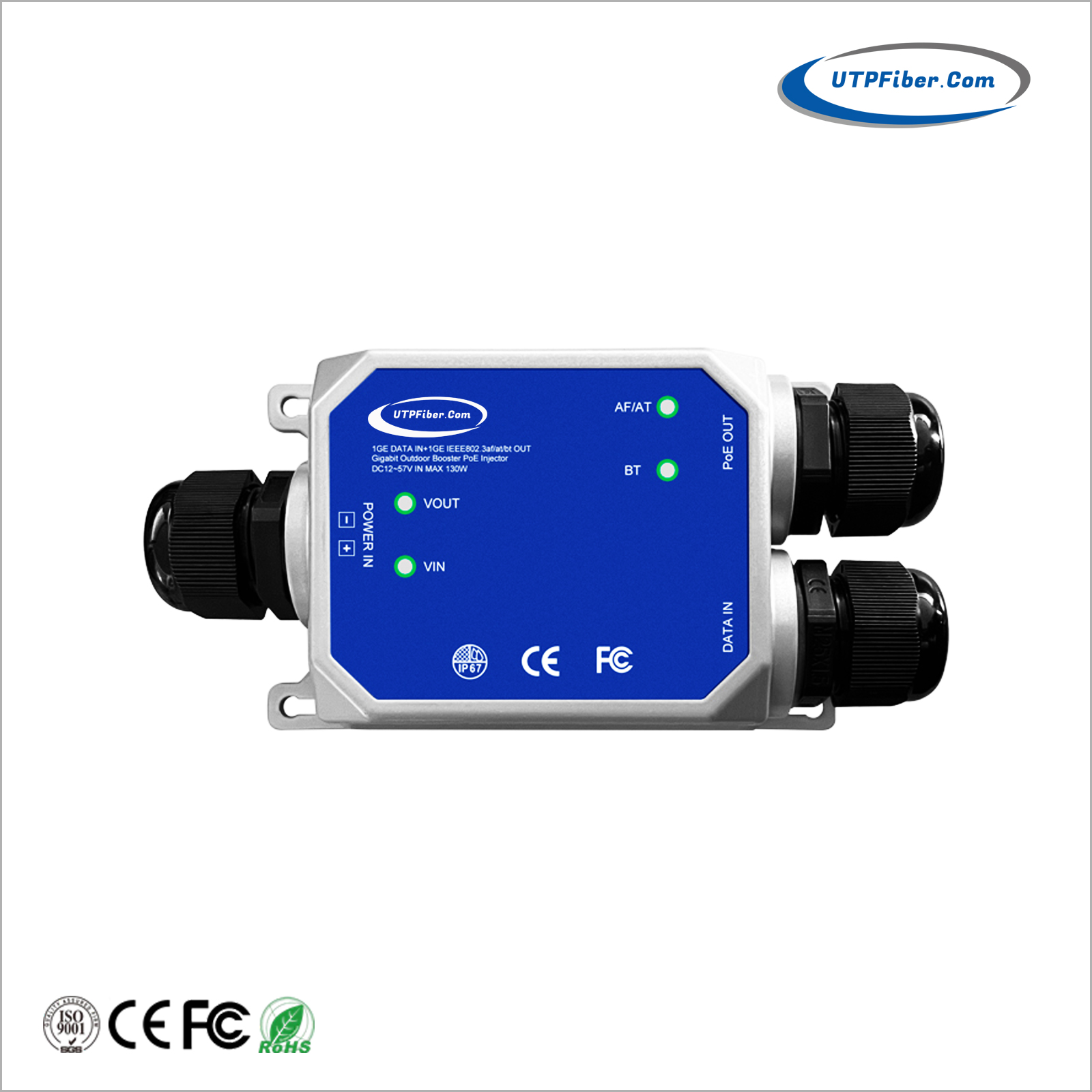 Industrial IP67 Waterproof 2.5G 802.3bt 90W PoE++ Injector with 12-57VDC Power Input