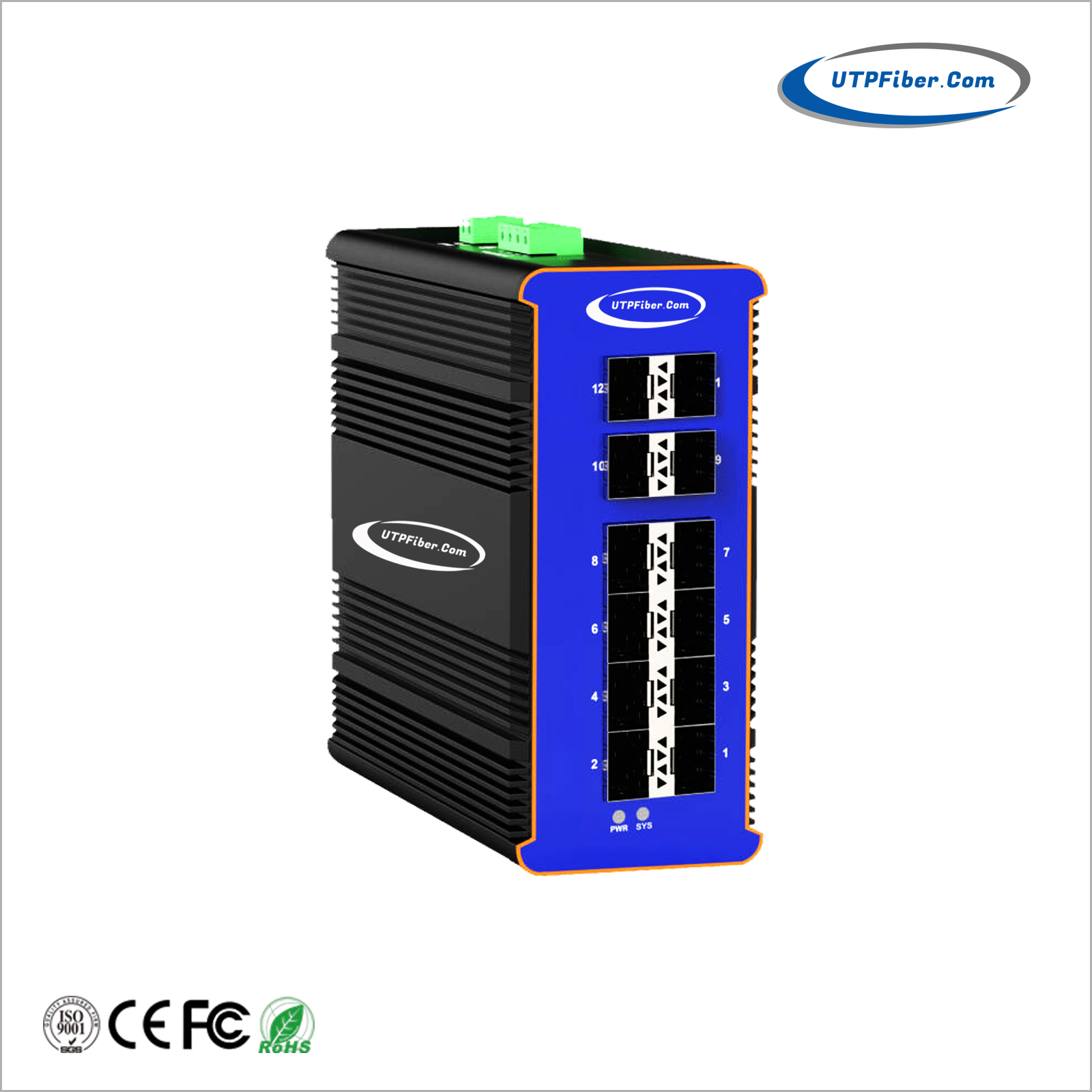 Din-Rail L3 Managed Industrial 12-Port 10G SFP+ Fiber Switch
