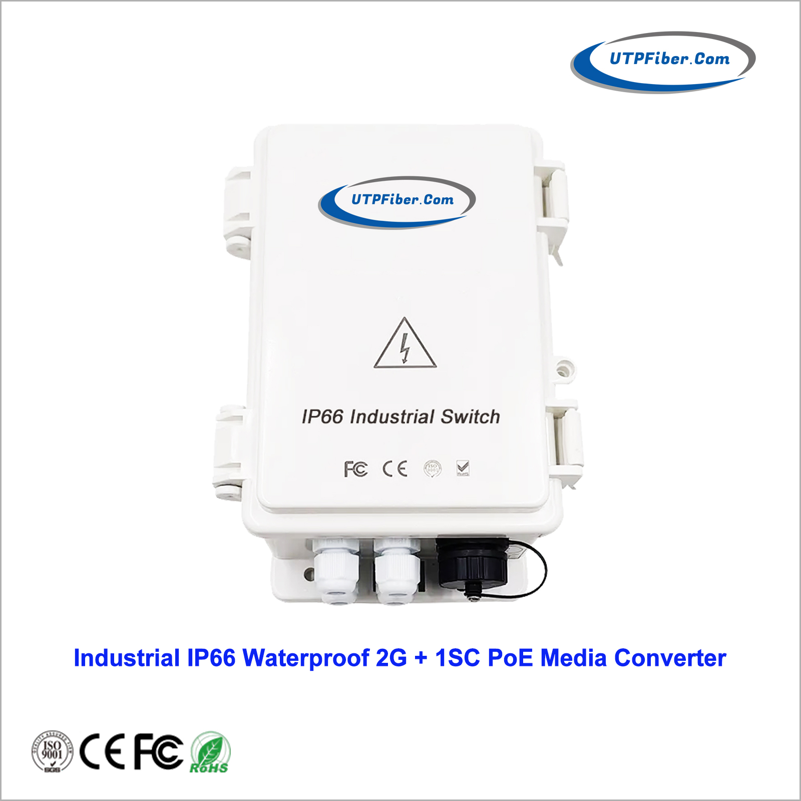 Industrial IP66 Waterproof 1-Port 1000BASE-X SC to 2-Port 10/100/1000T 802.3at PoE+ Media Converter