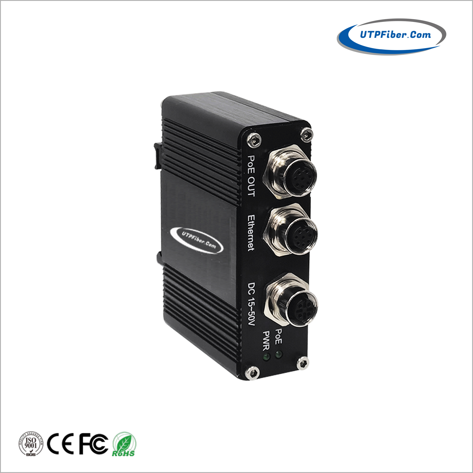 Industrial Gigabit M12 A-Code 802.3bt 90W PoE++ Injector with 12-48VDC Power Input