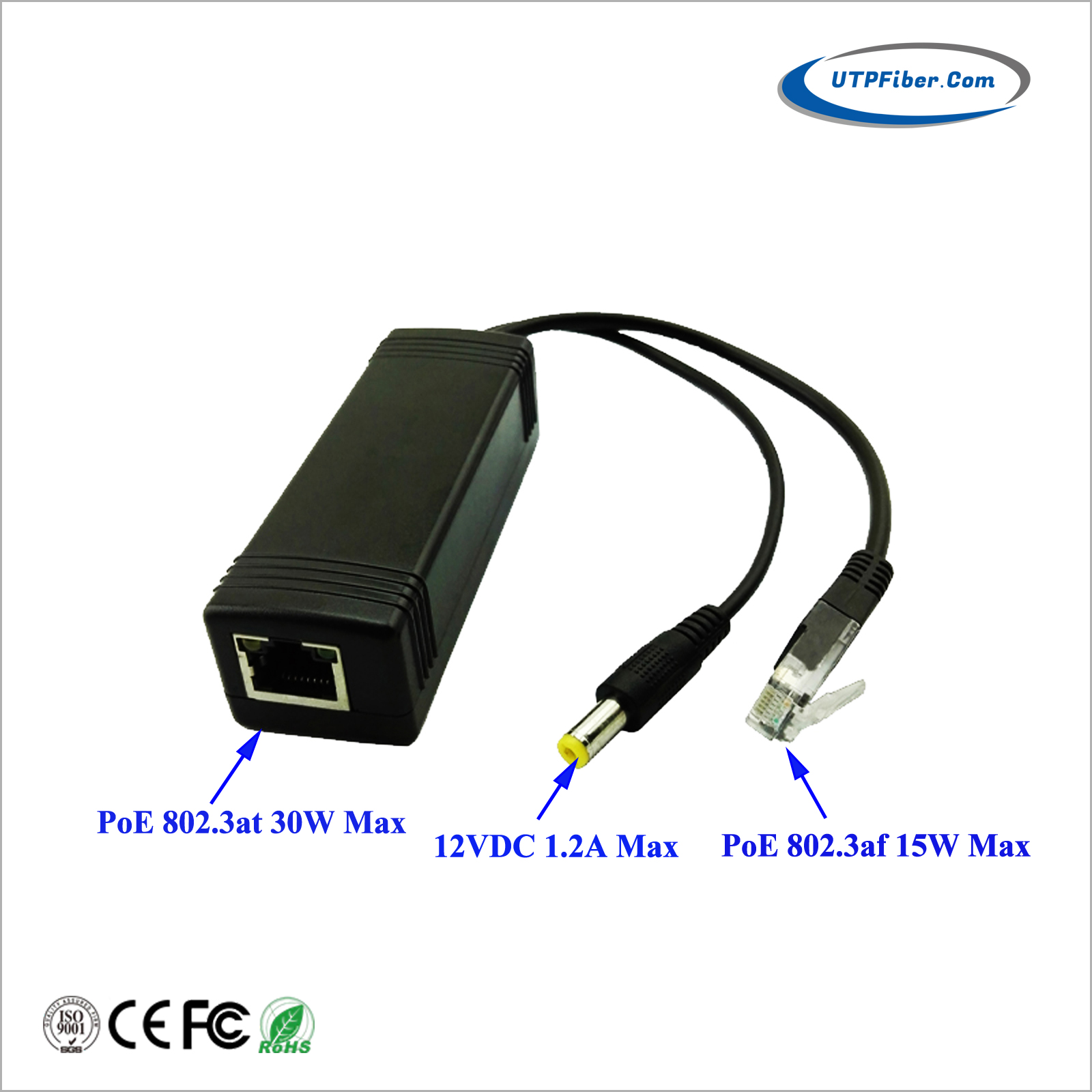 PoE to 12V DC Converter w/ PoE Passthrough, 802.3af/at Gigabit PoE Power Splitter and Extender
