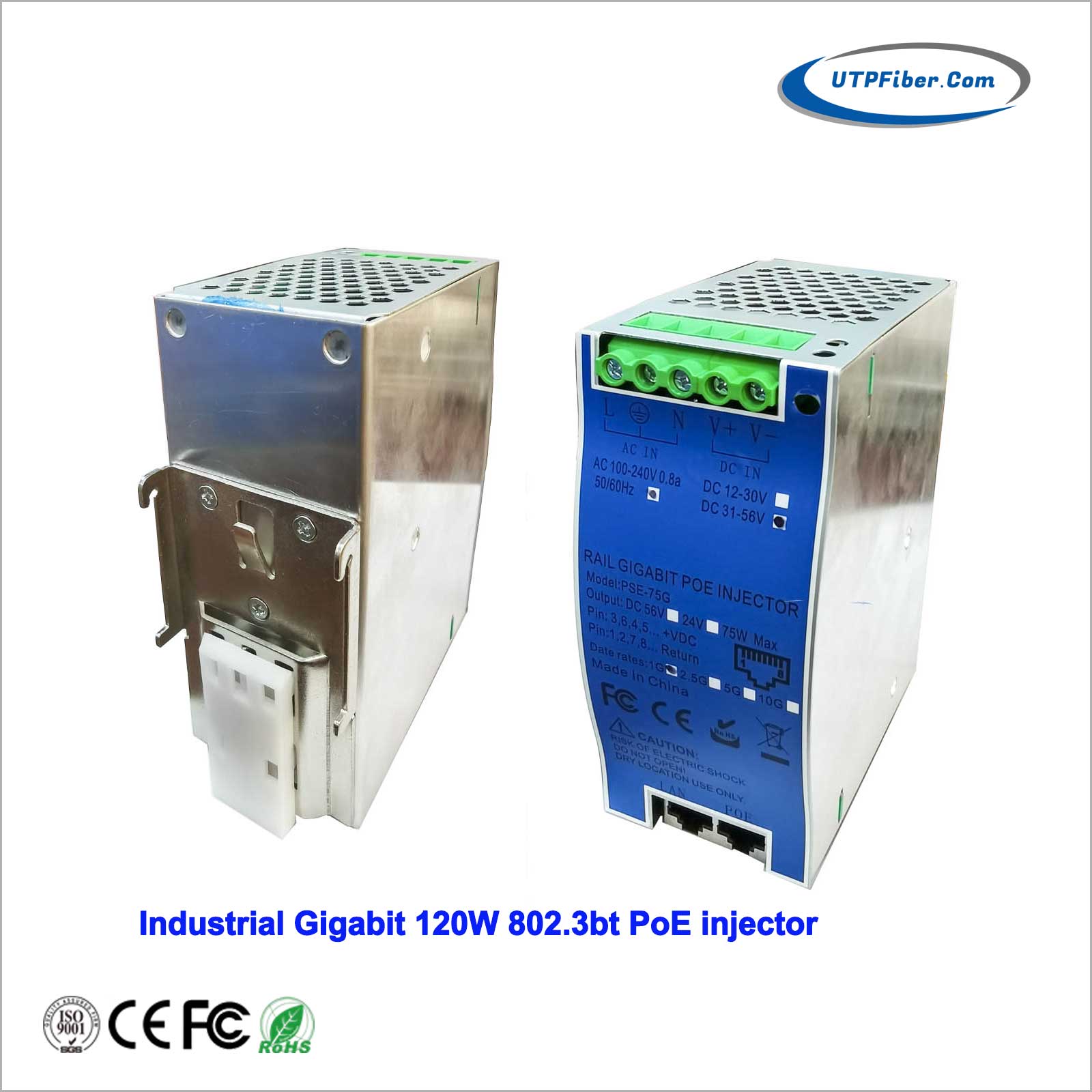 Industrial Gigabit 120W 802.3bt PoE++ Injector with AC or DC Power Input