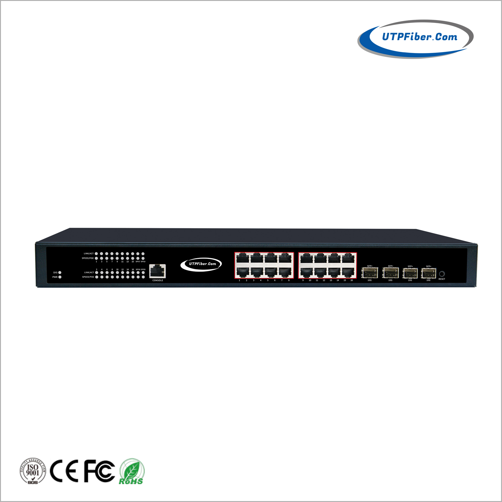 L3 Managed 16-Port 10/100/1000T 802.3at PoE + 4-Port 2.5G/10G SFP+ Ethernet Switch