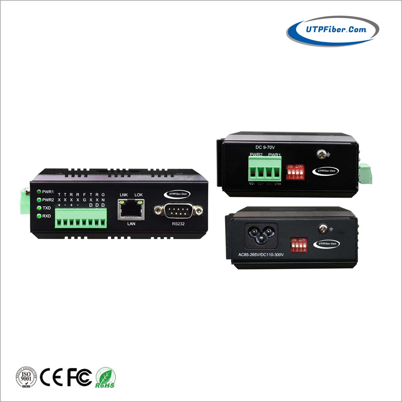 DIN-Rail Industrial 1-Port Serial RS232/422/485 to Ethernet Device Server