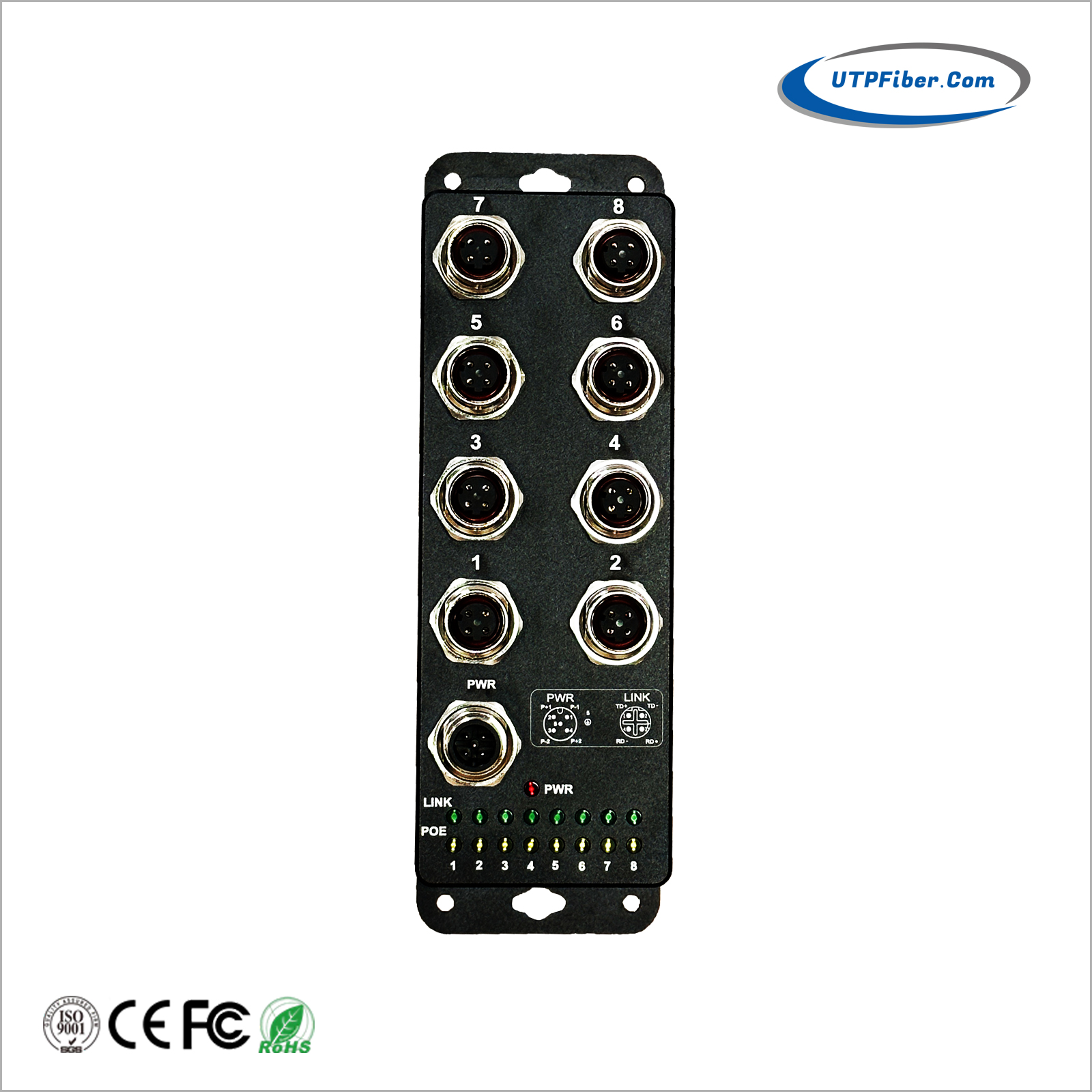 Industrial IP40 8-Port 10/100/1000T M12 802.3at Solar Power PoE Switch w/ 12~48V Booster