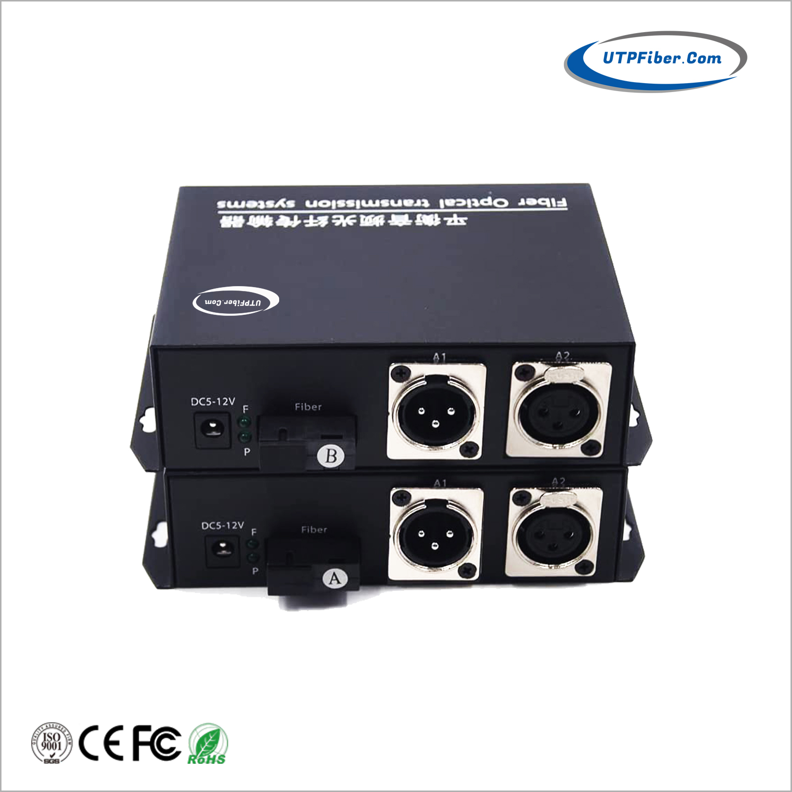 1Ch Bi-Directional XLR Balanced Audio over Fiber Extenders