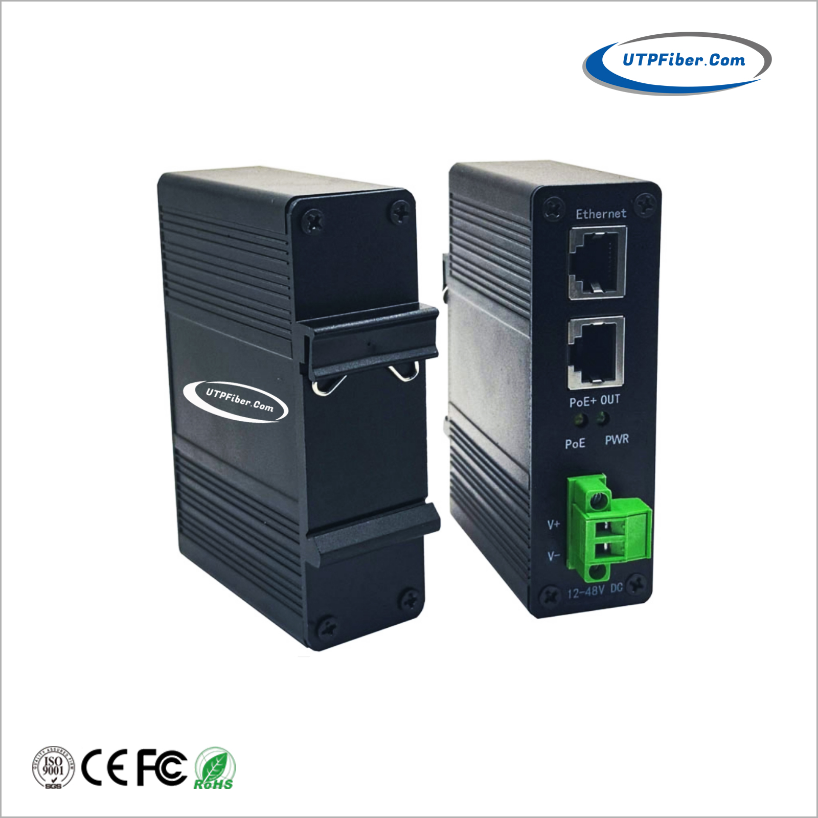 DIN-Rail Industrial Gigabit 24VDC Passive PoE Injector w/ 12-48VDC input