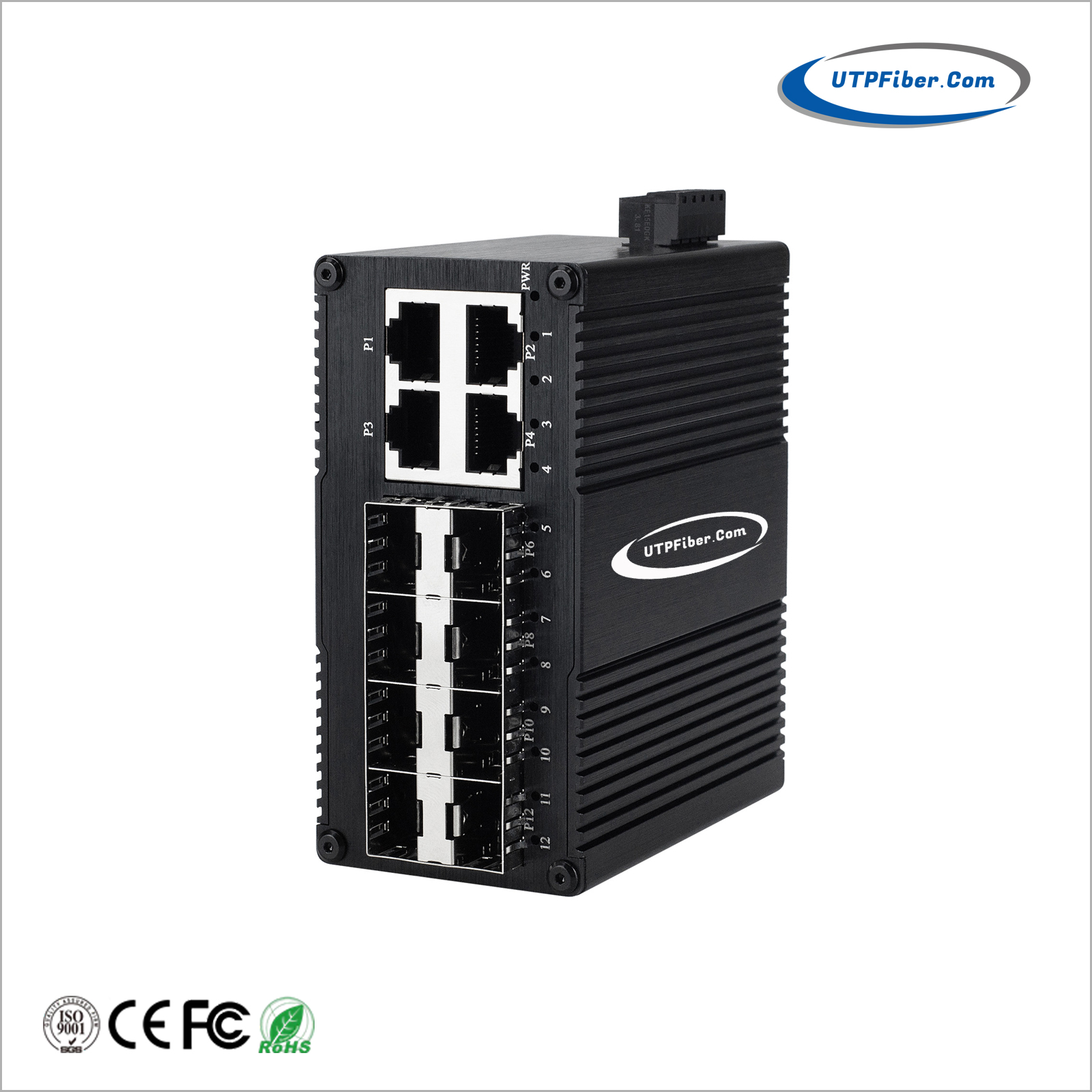 Mini Industrial 4-Port 10/100/1000T + 8-Port 100/1000X SFP Fiber Optical Switch