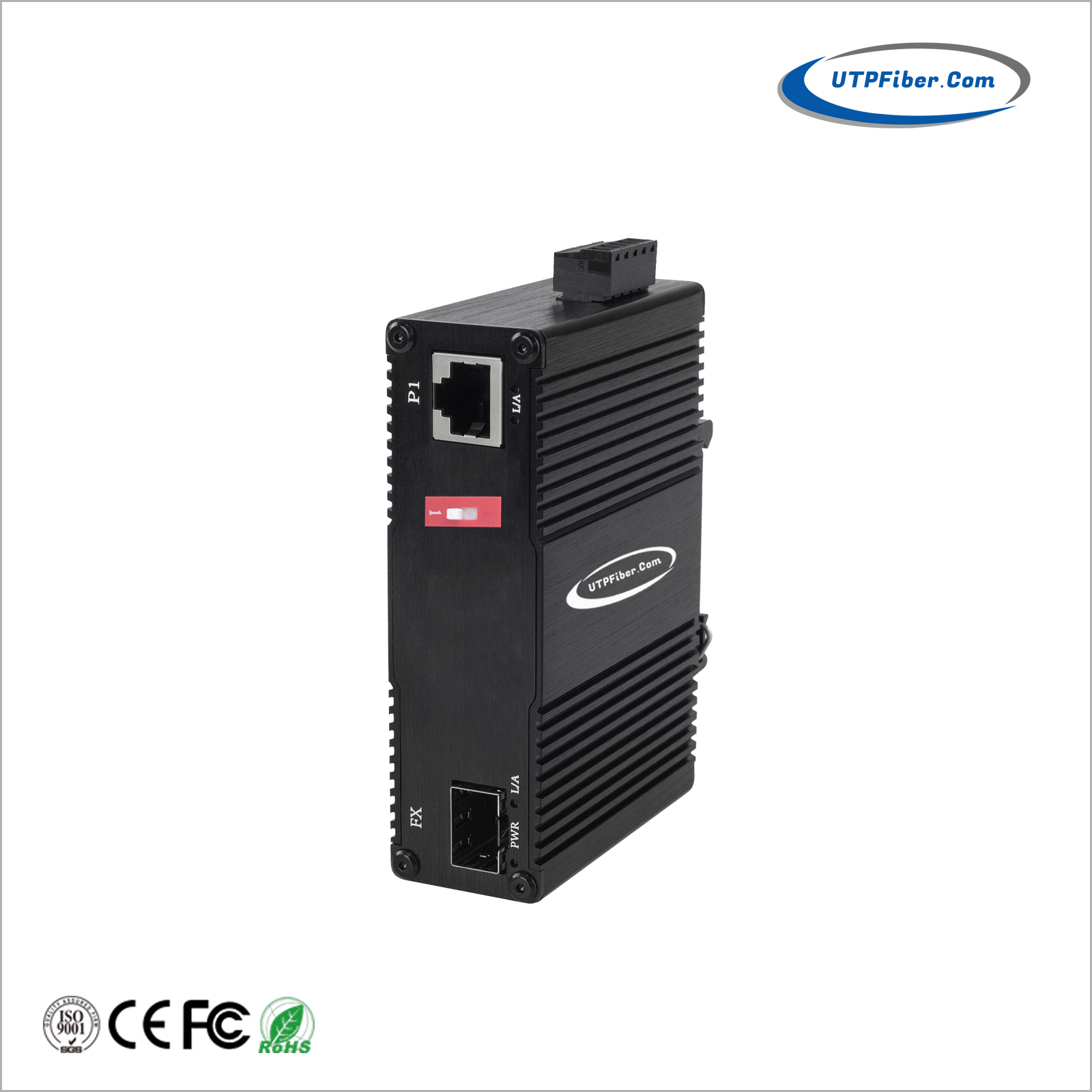 Mini Industrial 1-Port 100/1000X SFP to 1-Port 10/100/1000T 90W 802.3bt PoE++ Media Converter w/ LFP