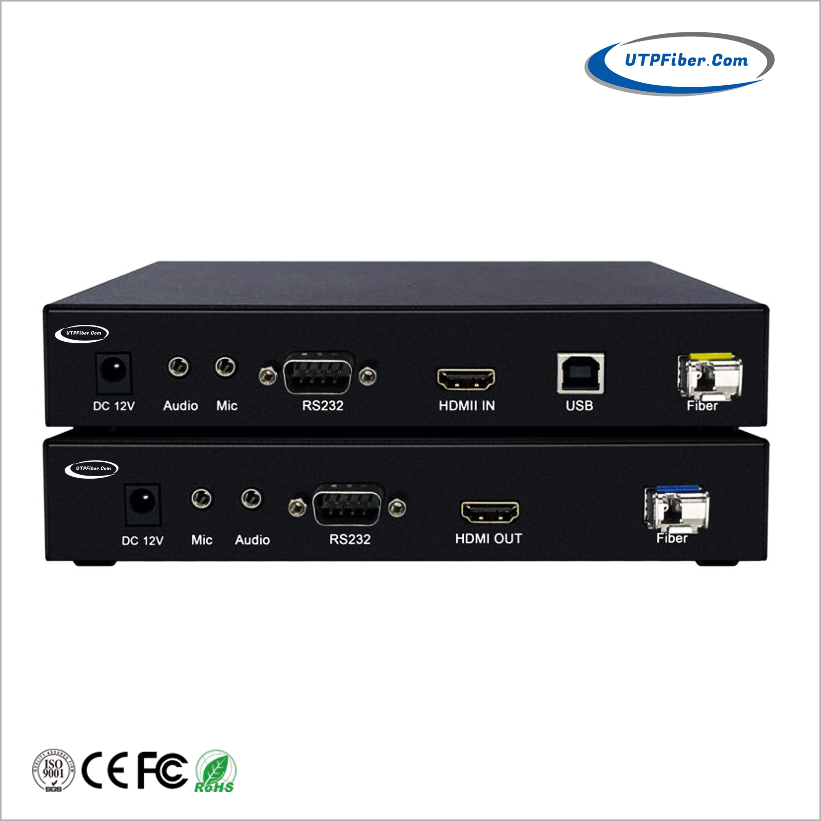 4K HDMI Fiber Converter w/ Audio Mic KVM USB RS232