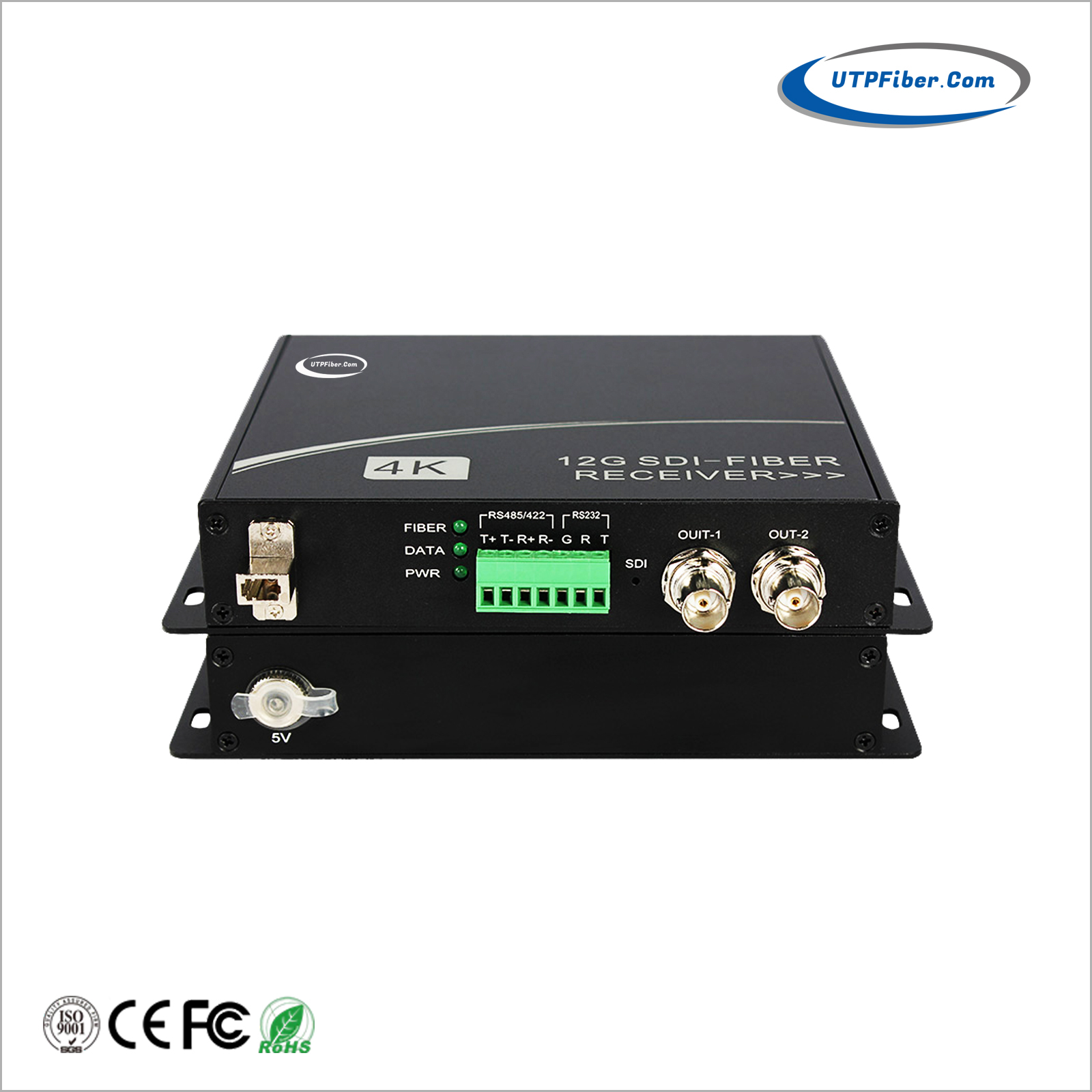 12G-SDI over Fiber Optical Converter w/ Duplex RS232/422/485