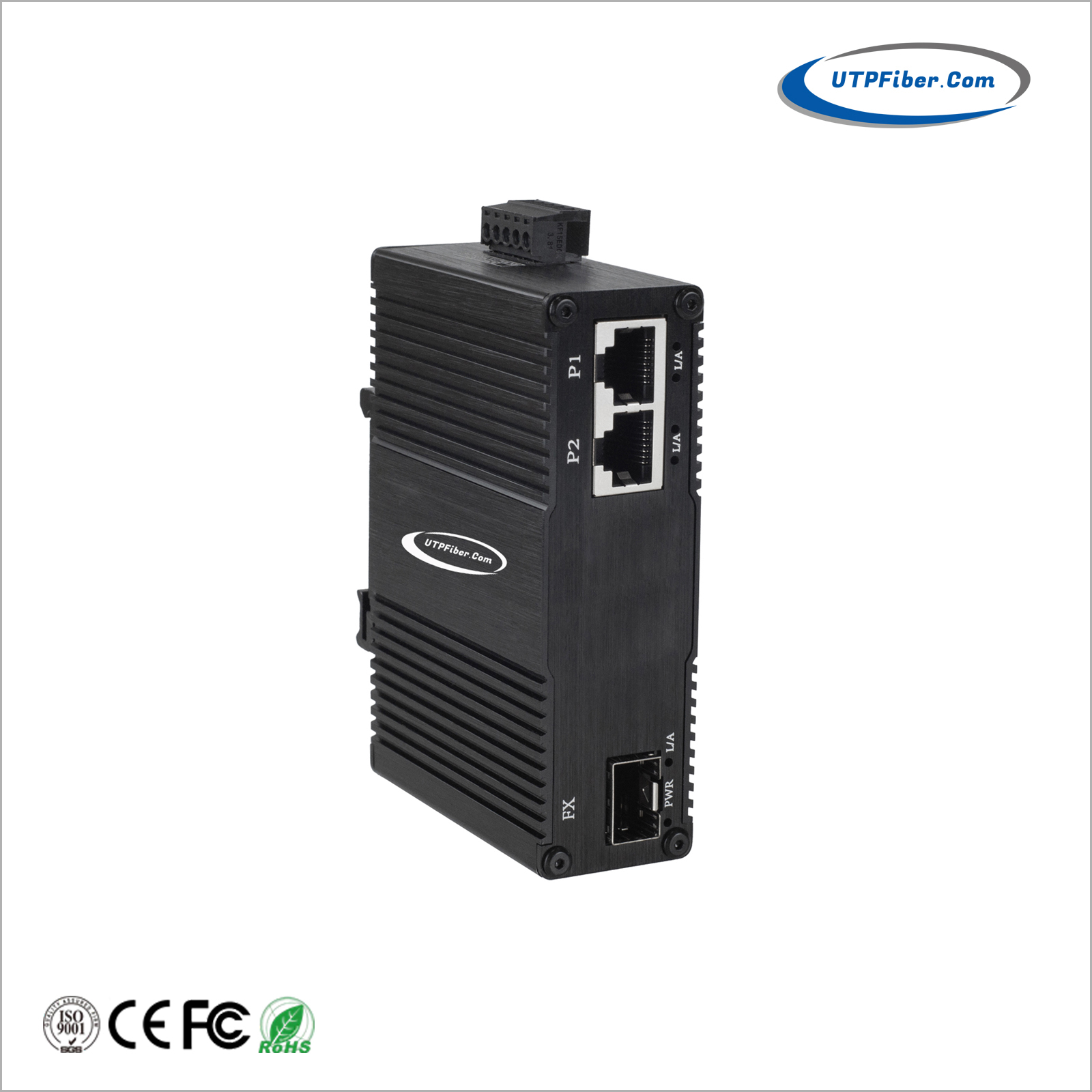 Mini Industrial 2-port 10/100/1000T to 1-port 100/1000X SFP Media Converter