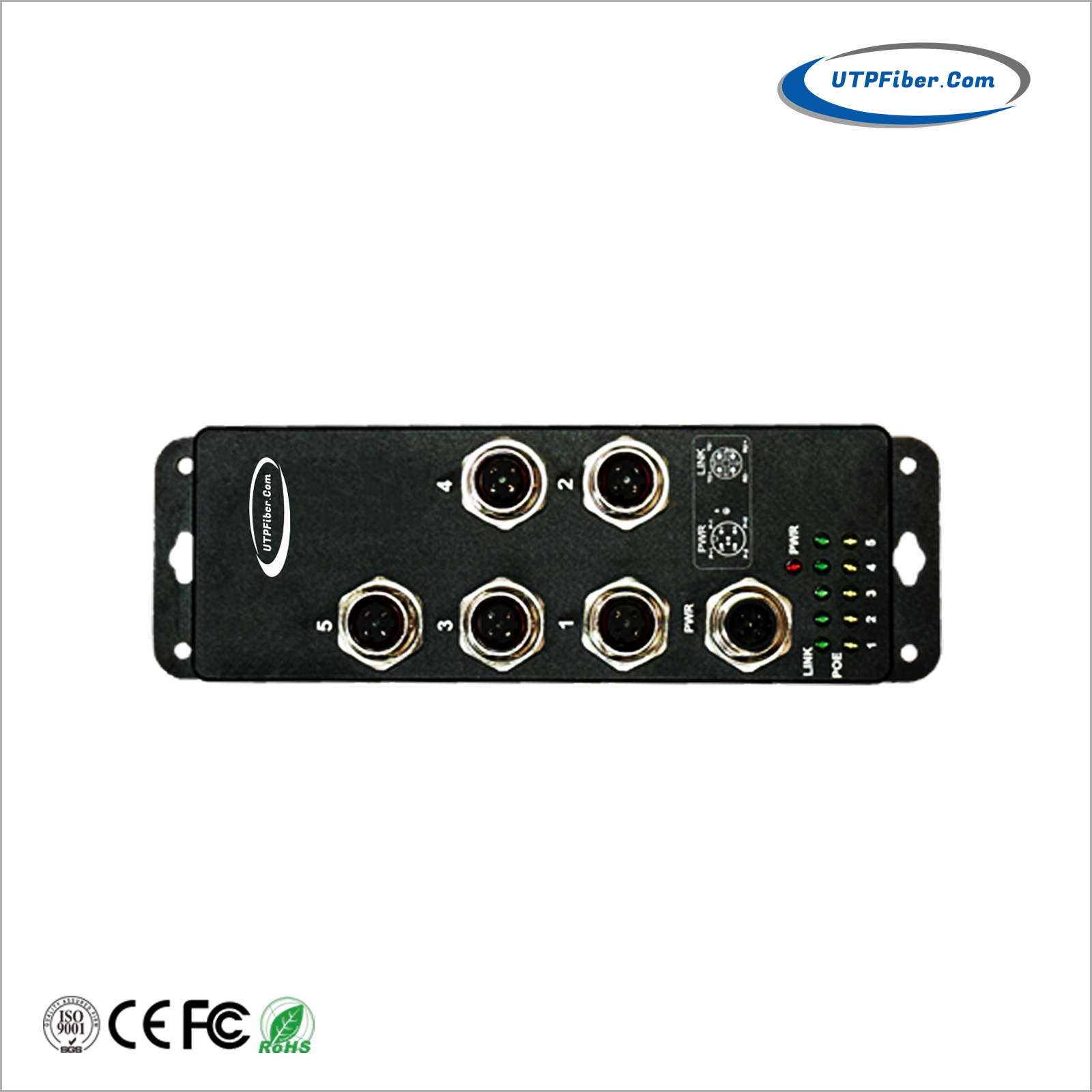 Industrial M12 IP67 Waterproof 4-Port 10/100/1000T 802.3at PoE + 1-Port 10/100/1000T Ethernet Switch