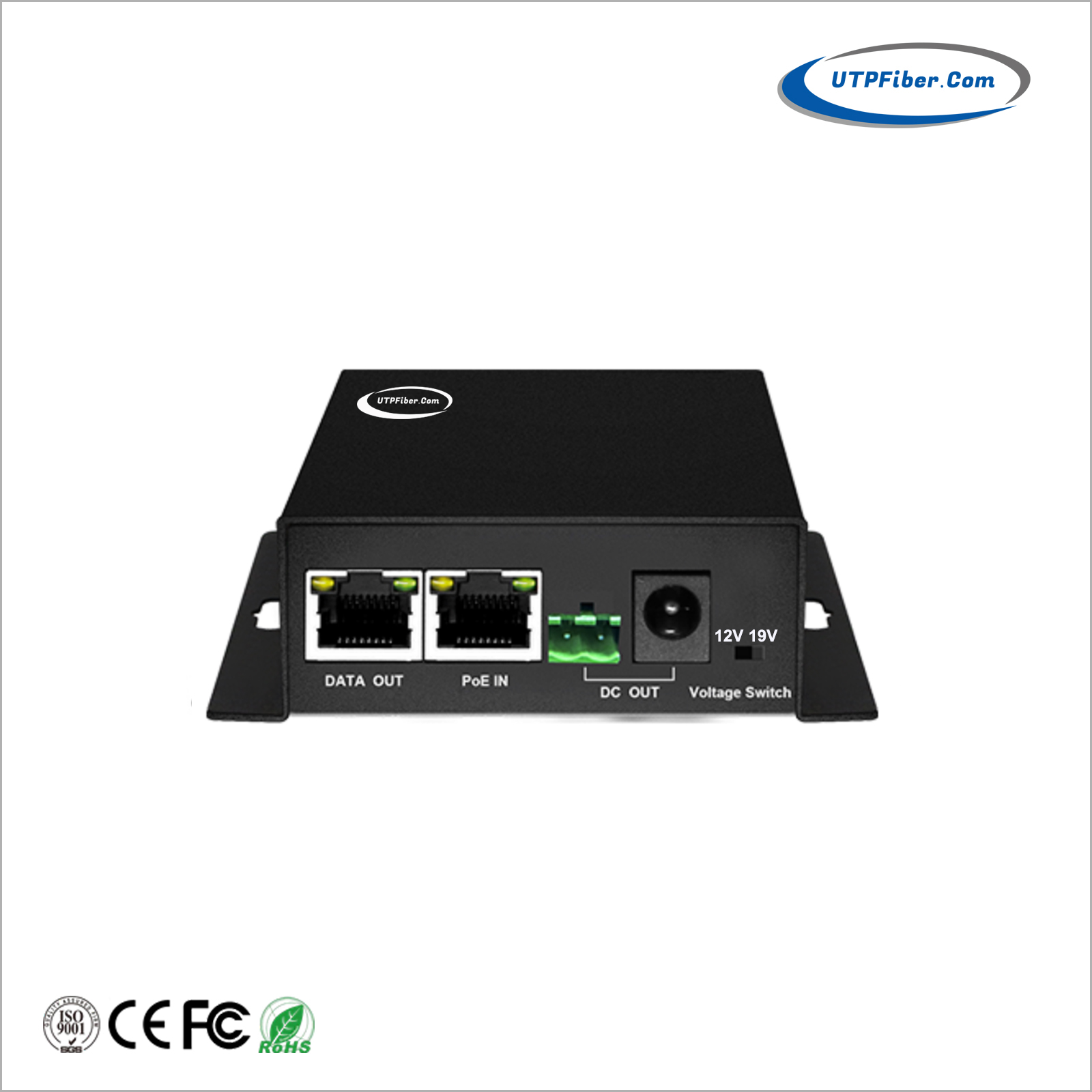 Wallmount Industrial 802.3at Gigabit PoE Splitter Output Voltage 12/19VDC