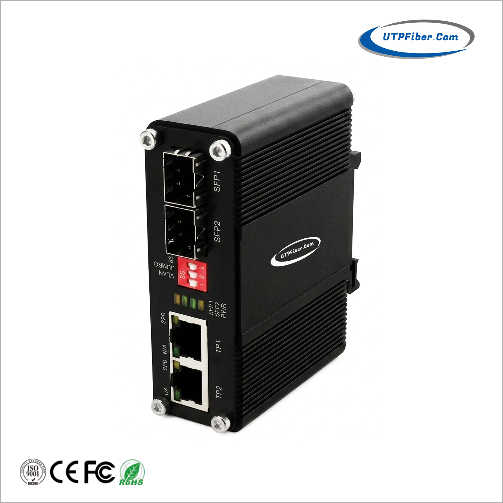 Mini Industrial PoE-Powered 2-Port 10/100/1000BASE-T to 2-Port 1000BASE-X SFP Media Converter