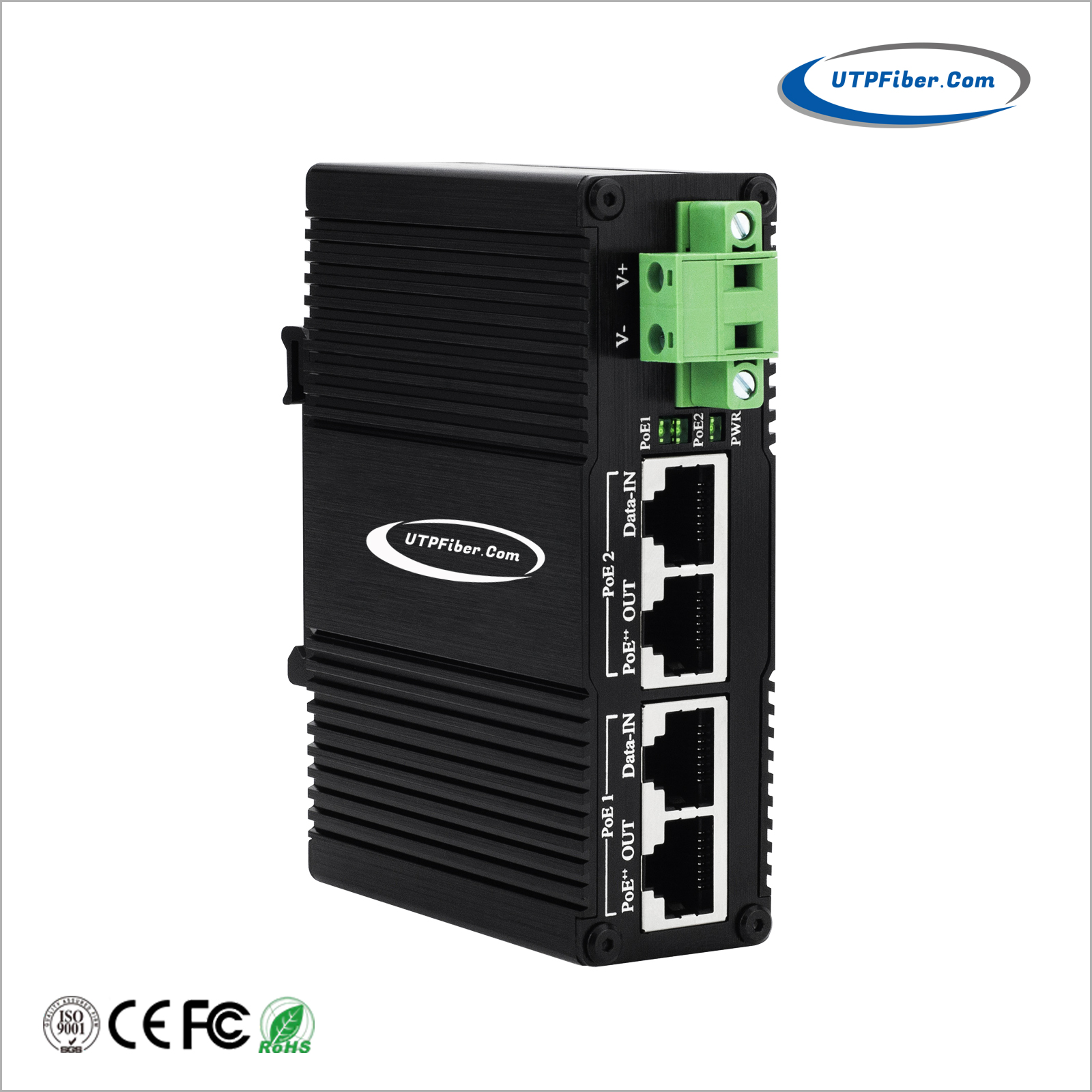 Industrial 2-Port 10/100/1000T 802.3bt PoE++ Injector with 9-57VDC Power Input