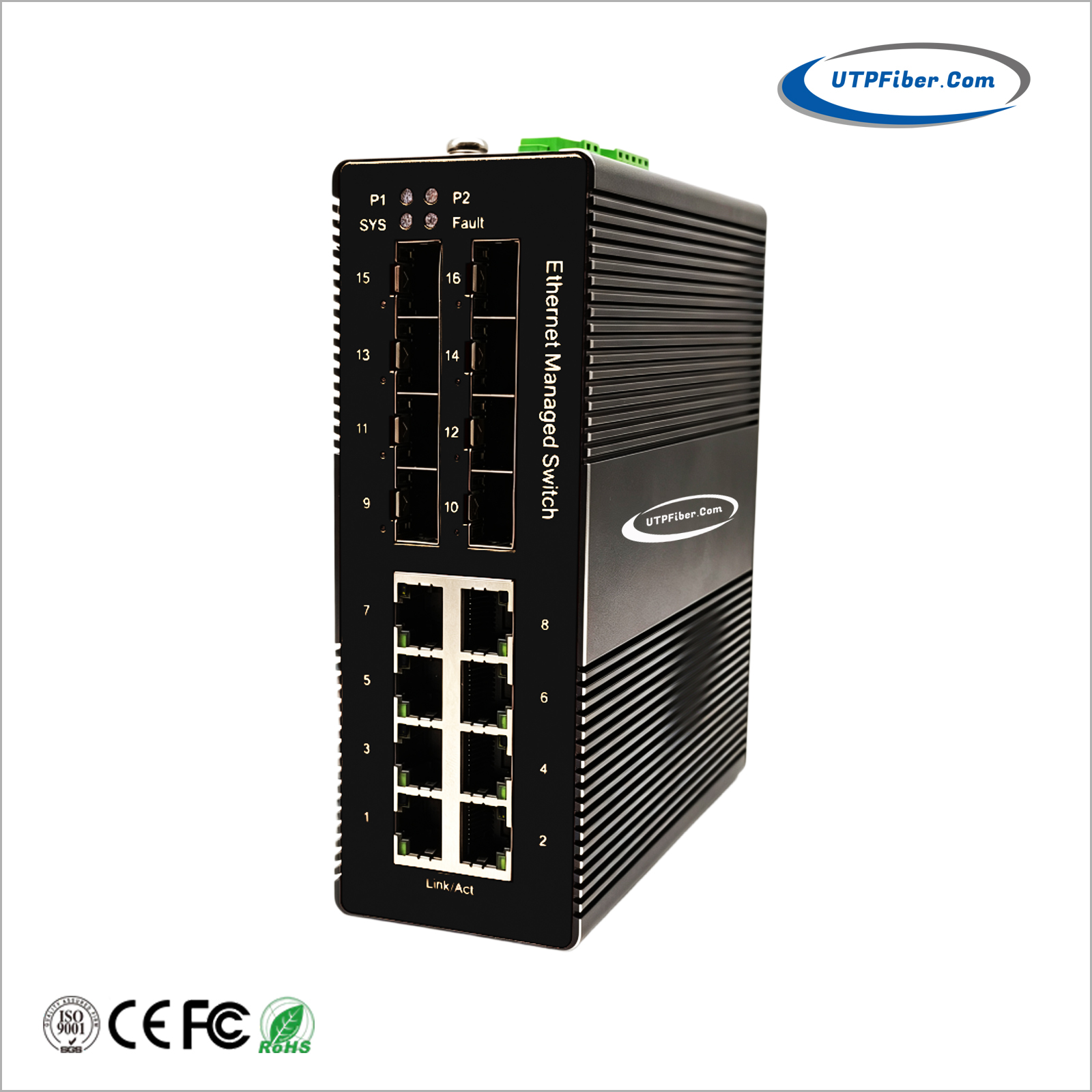 L2+ Industrial 8-Port 10/100/1000T 802.3at PoE + 8-Port 100/1000X SFP Managed Ethernet Switch